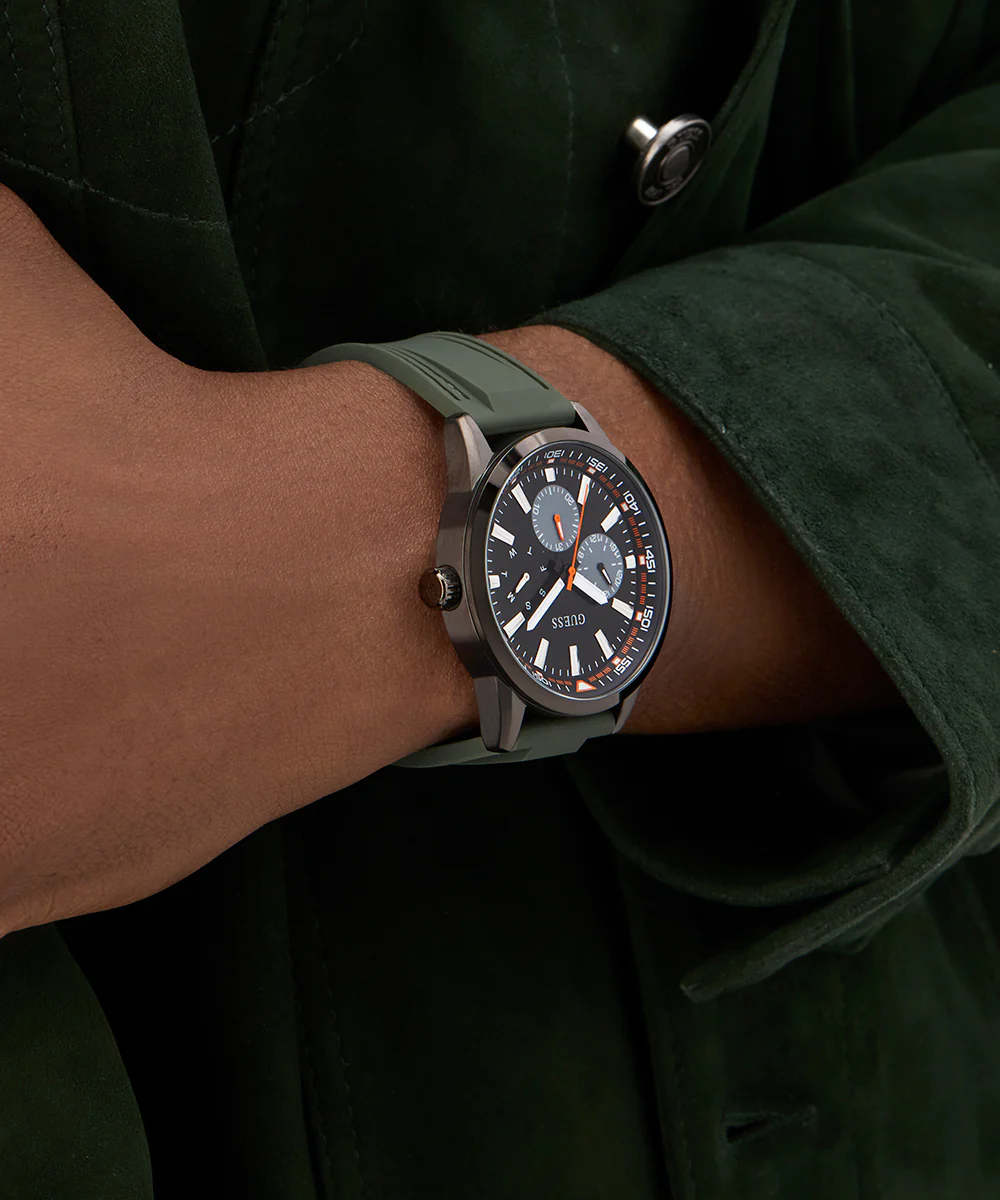 GUESS Mens Green Gunmetal Multi-function Watch
