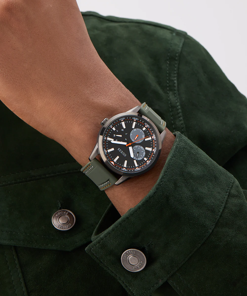 GUESS Mens Green Gunmetal Multi-function Watch