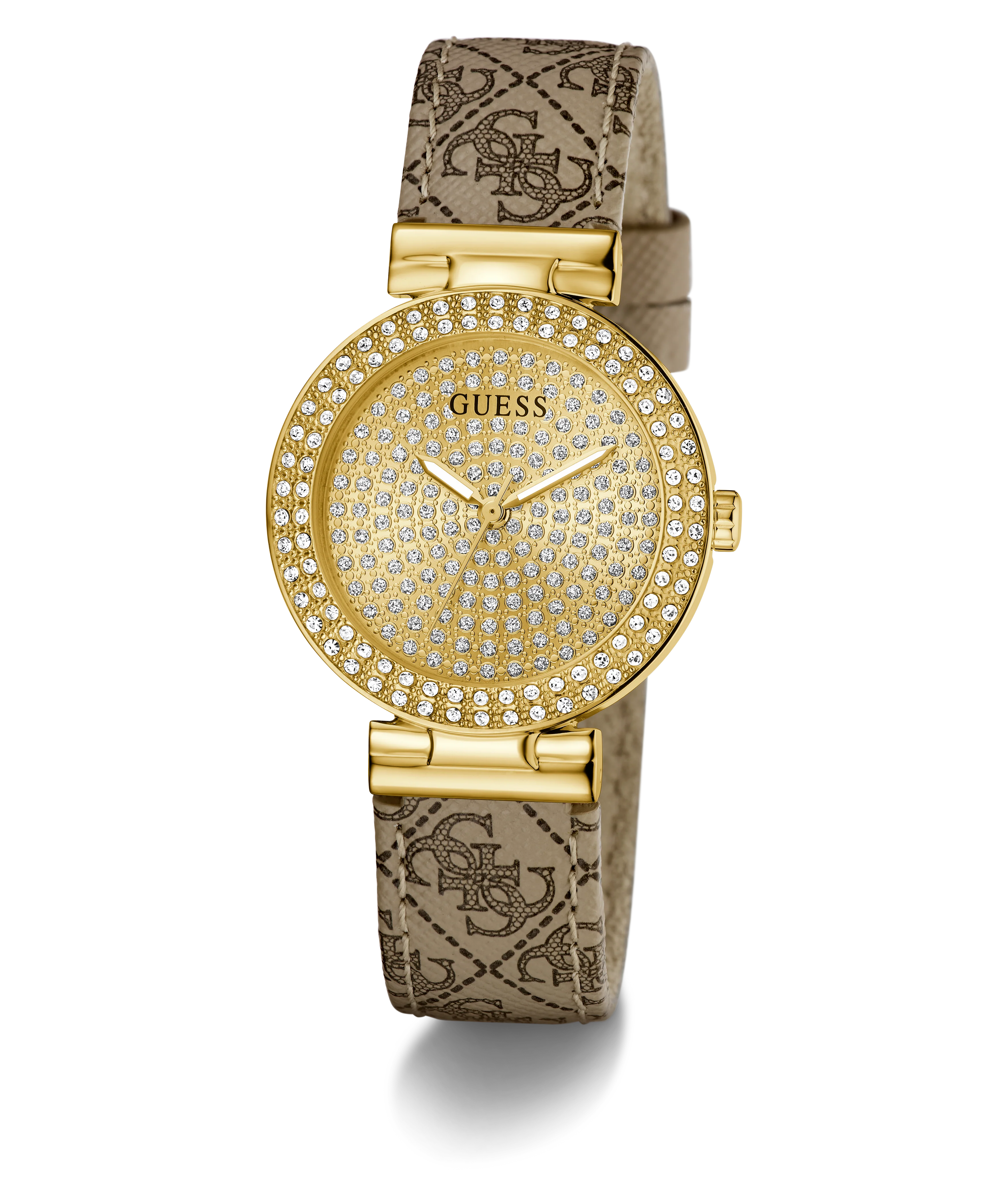 GUESS Ladies Beige Gold Tone Analog Watch