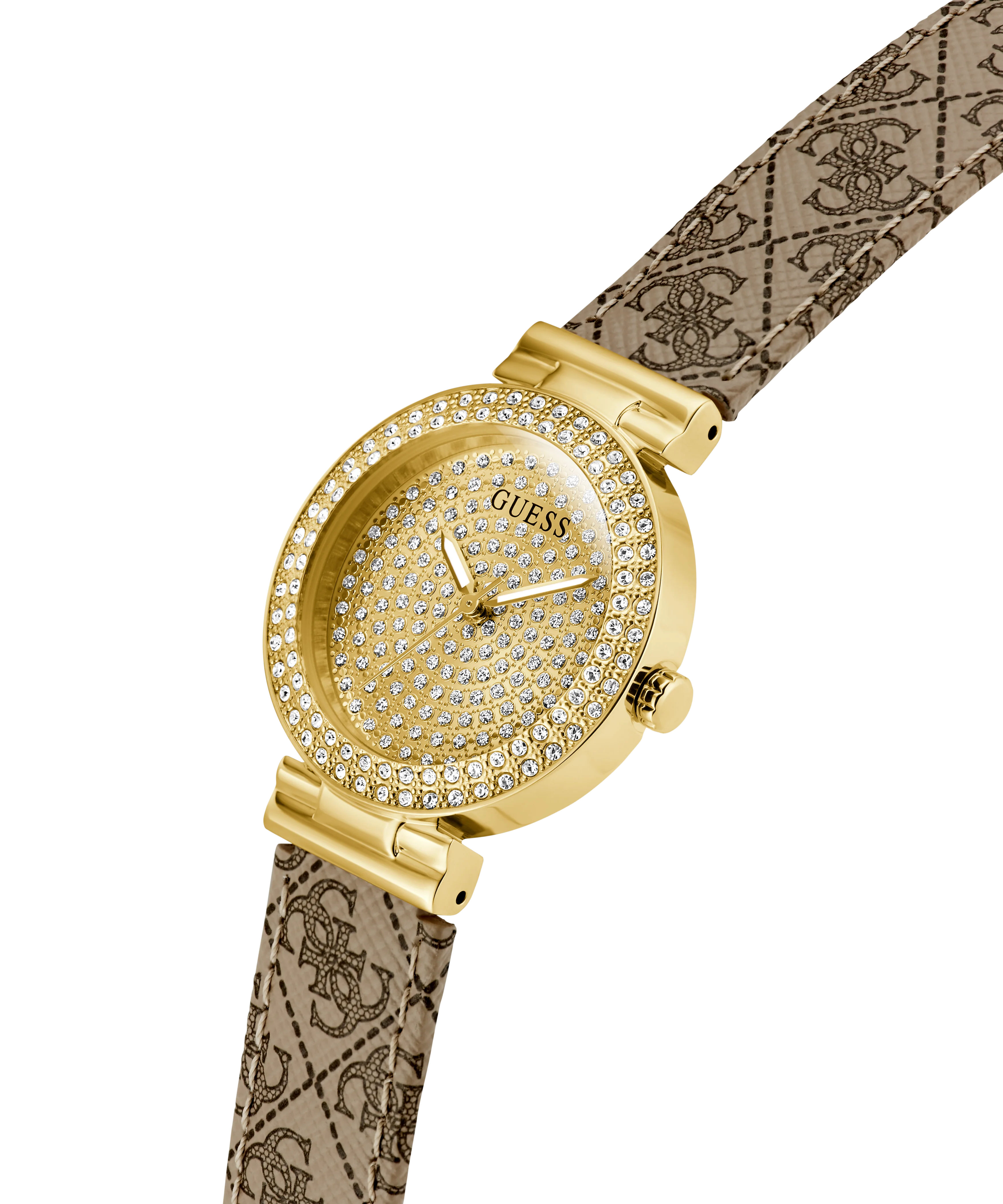 GUESS Ladies Beige Gold Tone Analog Watch