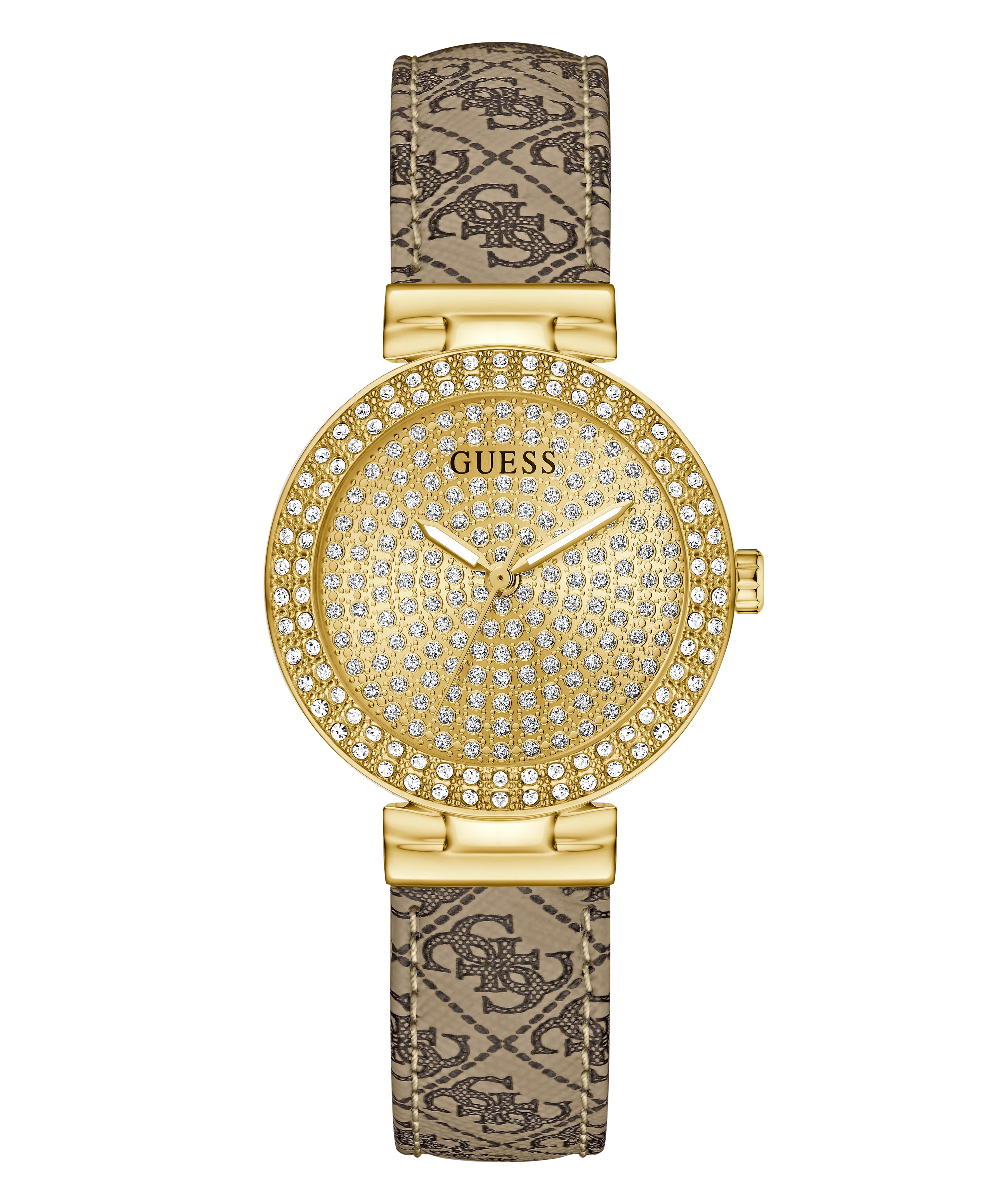 GUESS Ladies Beige Gold Tone Analog Watch