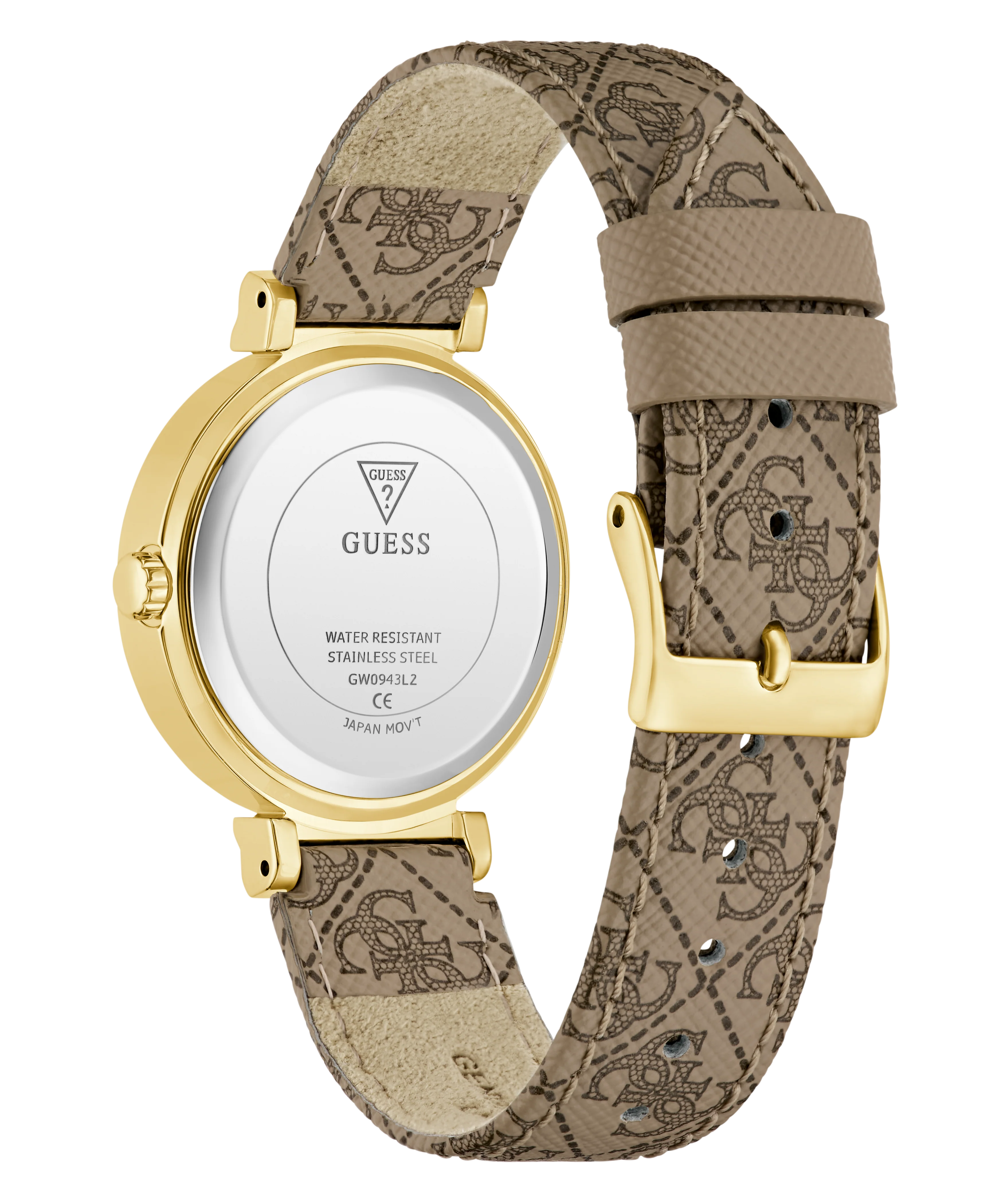 GUESS Ladies Beige Gold Tone Analog Watch