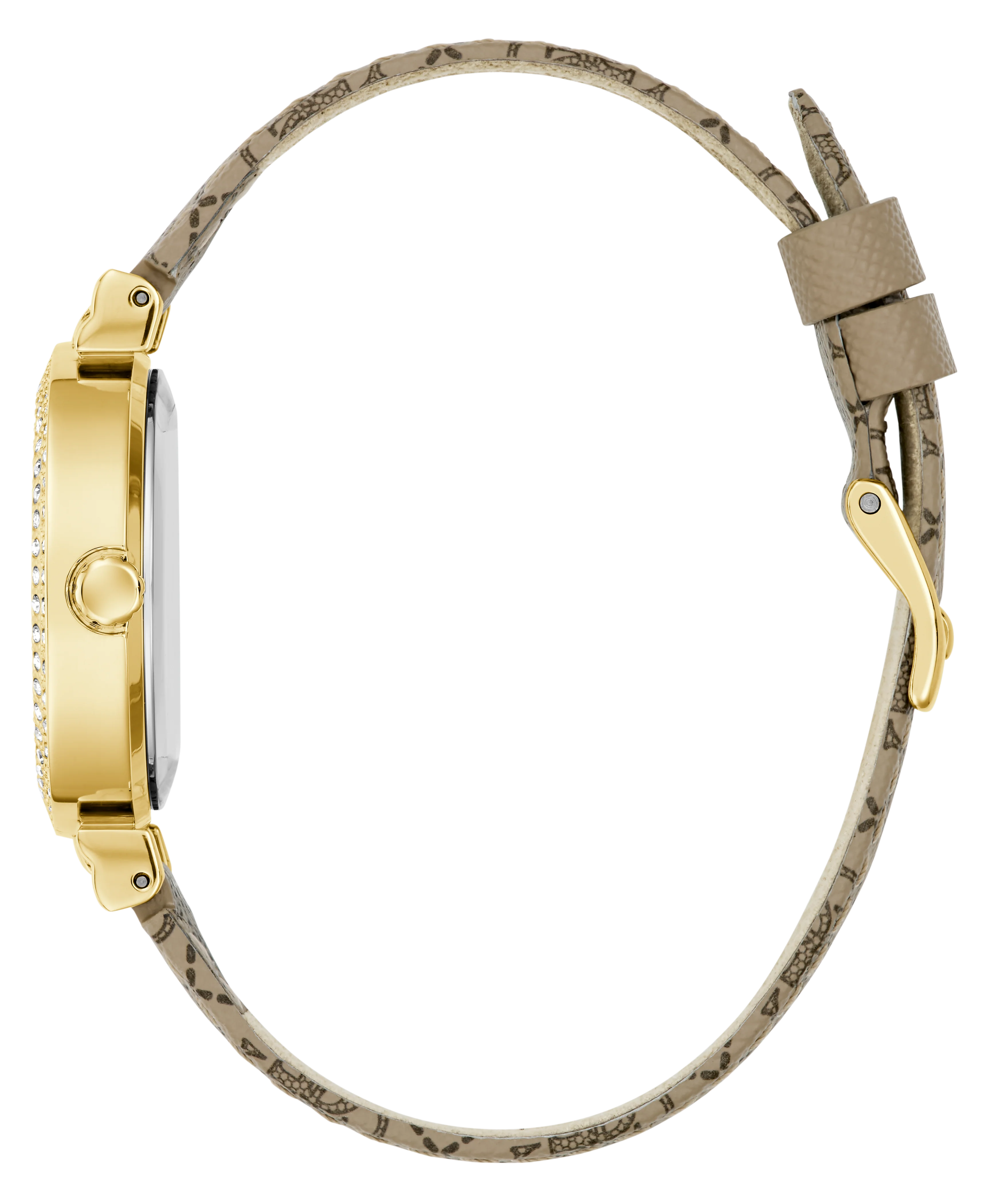 GUESS Ladies Beige Gold Tone Analog Watch
