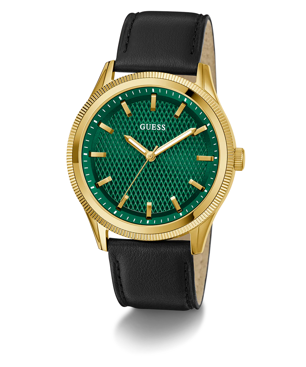 GUESS Mens Black Gold Tone Analog Watch