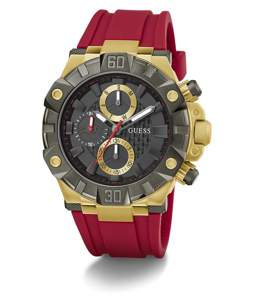 GUESS Mens Red 2-Tone Multi-function Watch