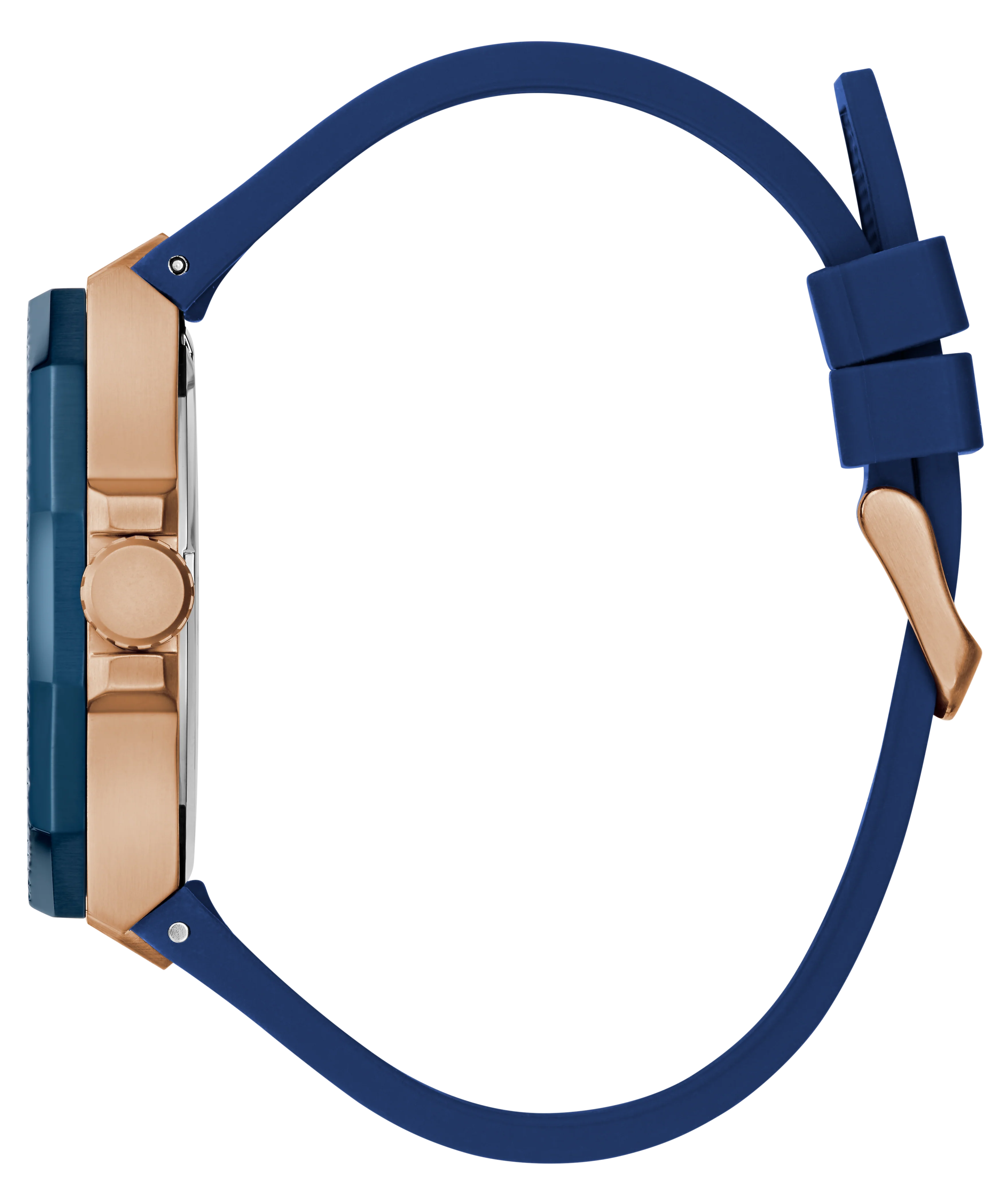 GUESS Mens Blue Rose Gold Tone Multi-function Watch