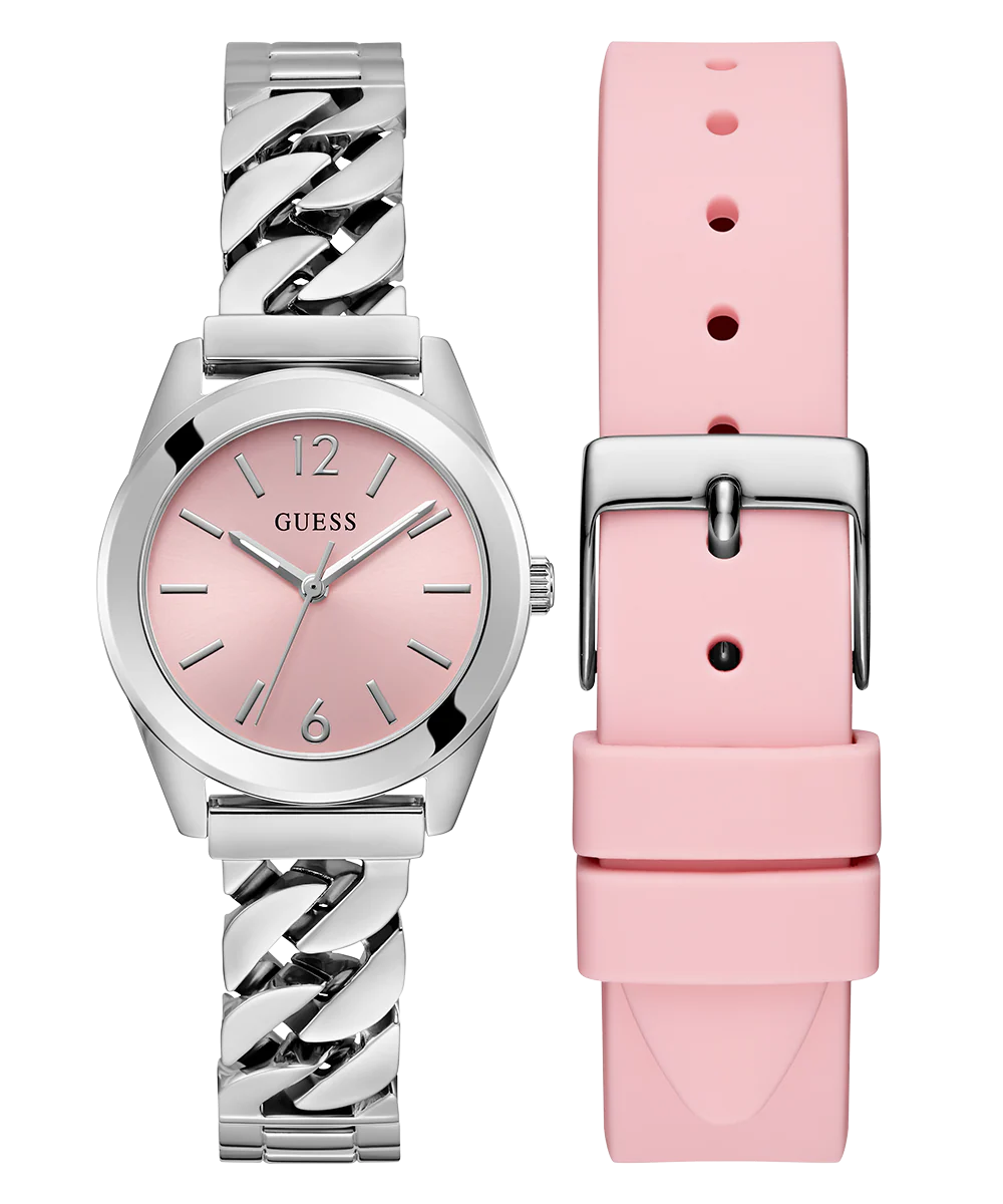 GUESS Ladies Silver Tone Analog Watch Gift Set