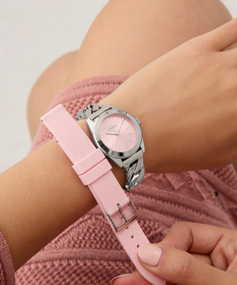 GUESS Ladies Silver Tone Analog Watch Gift Set