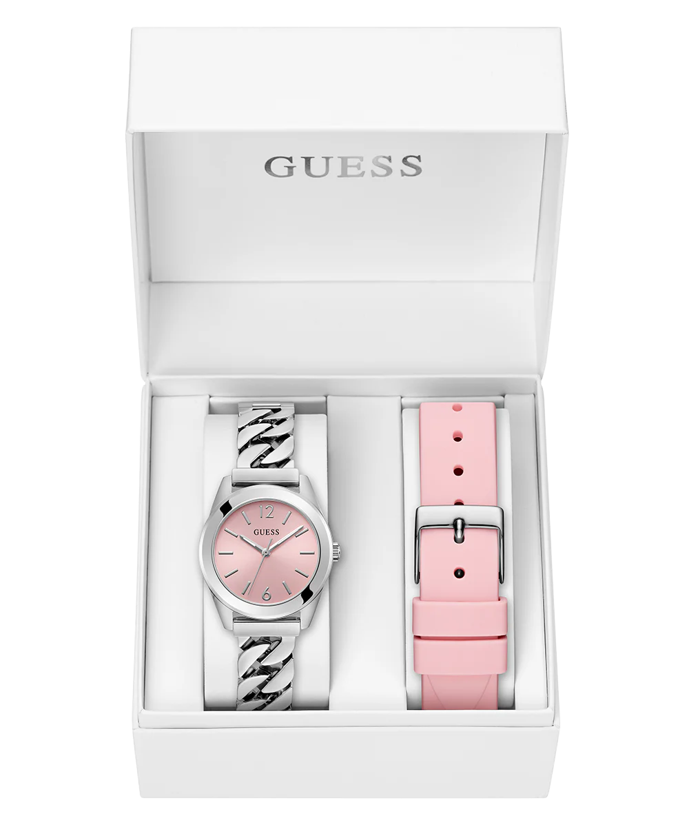GUESS Ladies Silver Tone Analog Watch Gift Set