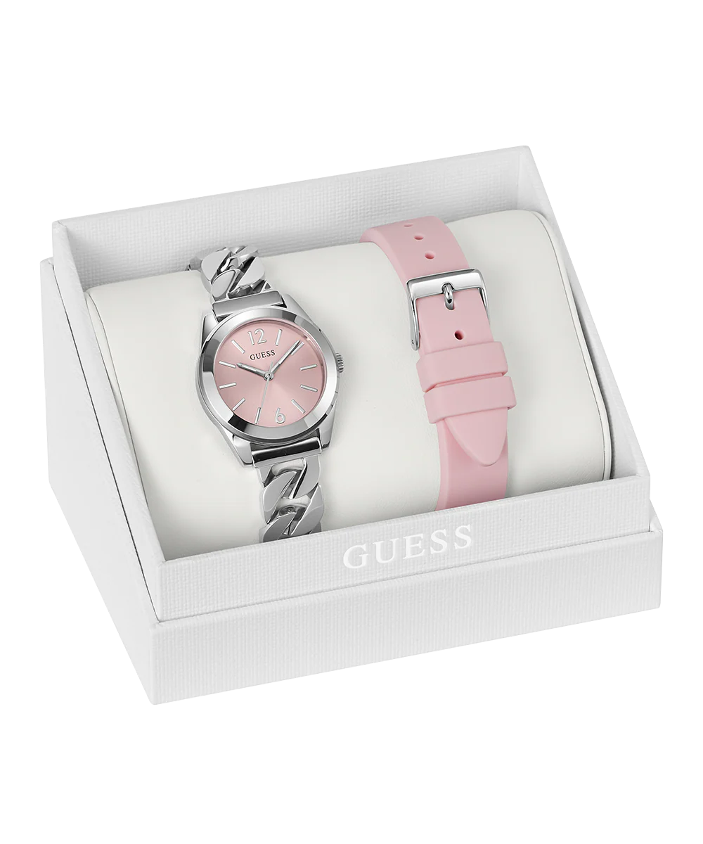 GUESS Ladies Silver Tone Analog Watch Gift Set