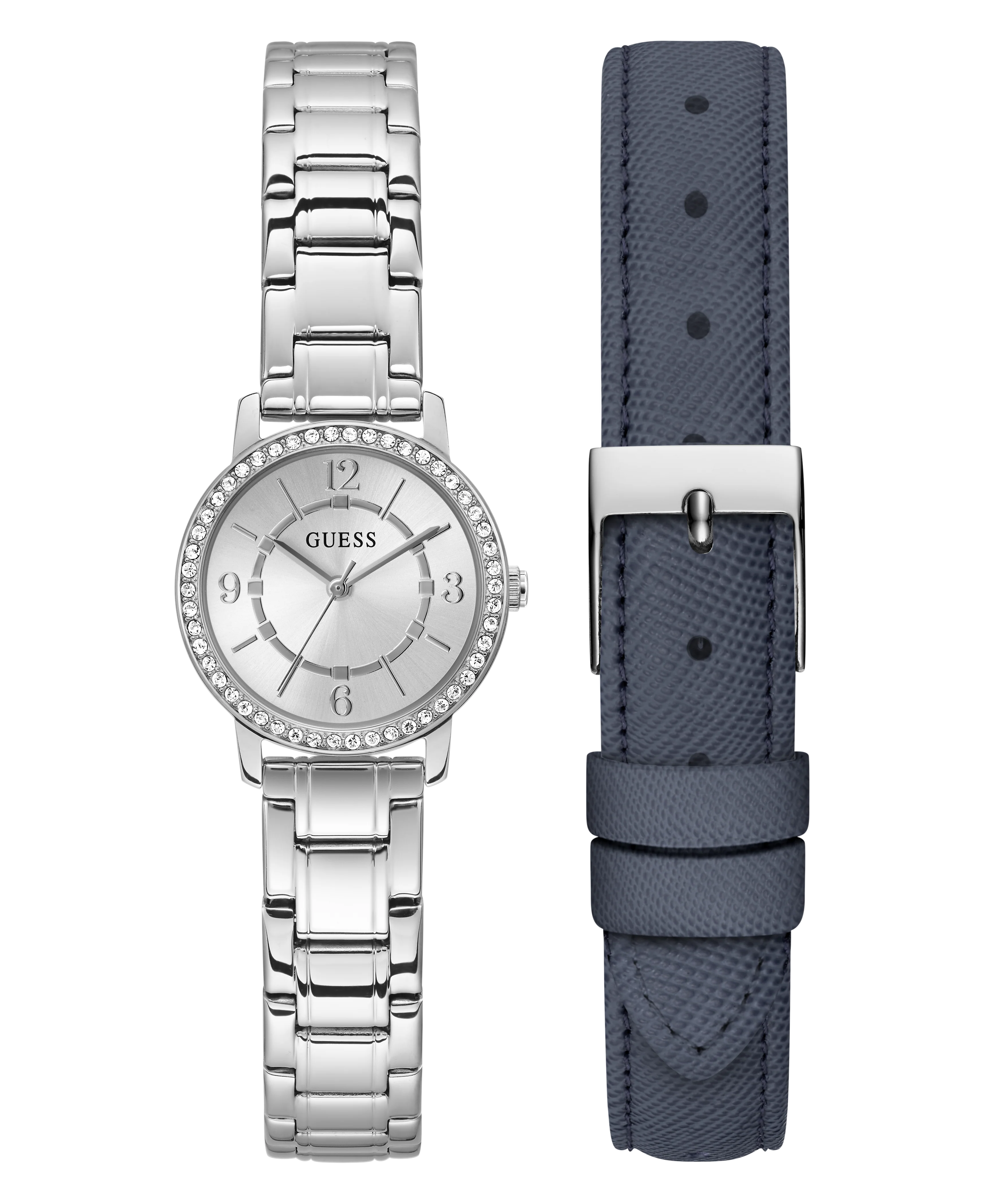GUESS Ladies Silver Tone Analog Watch Gift Set
