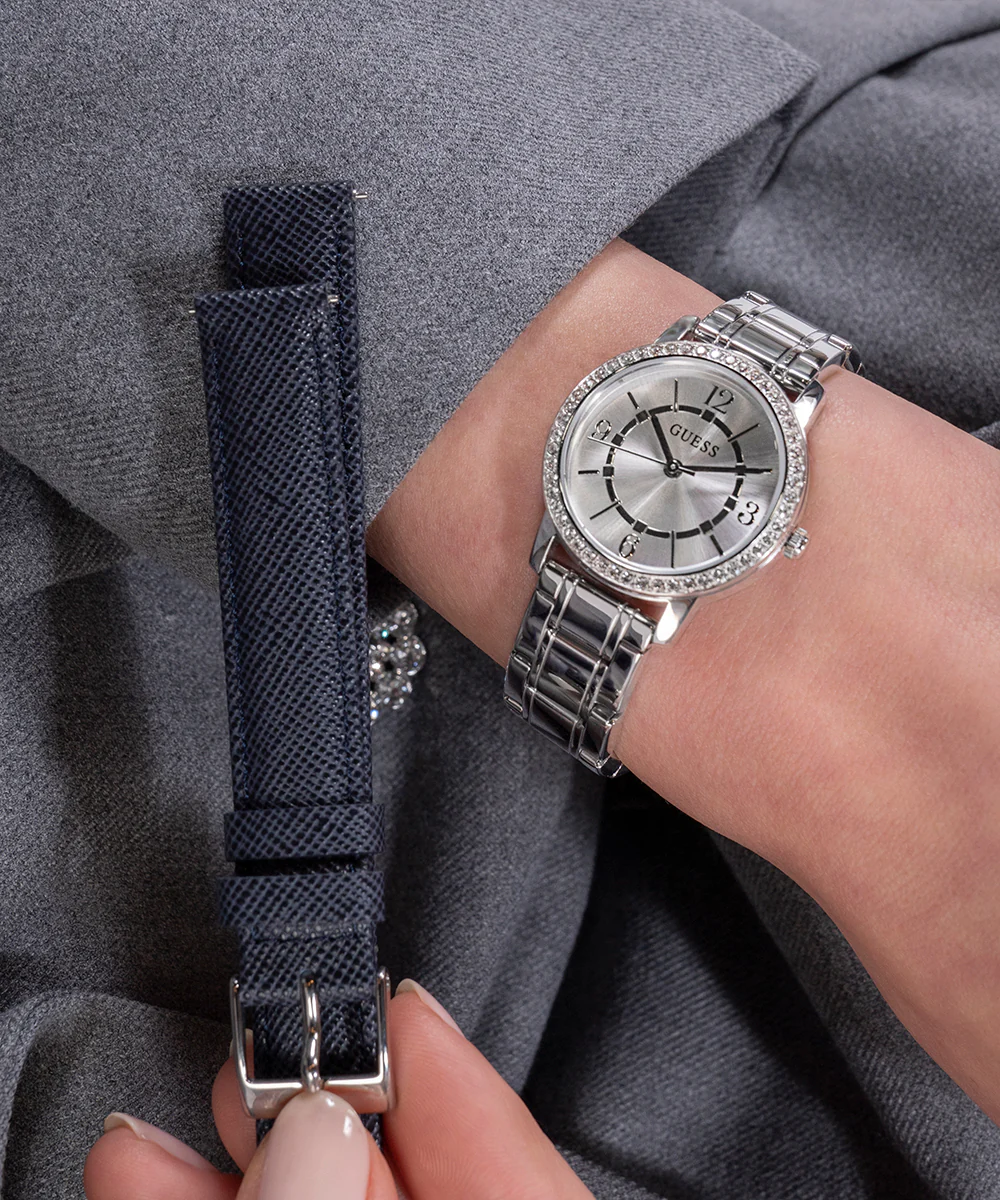 GUESS Ladies Silver Tone Analog Watch Gift Set