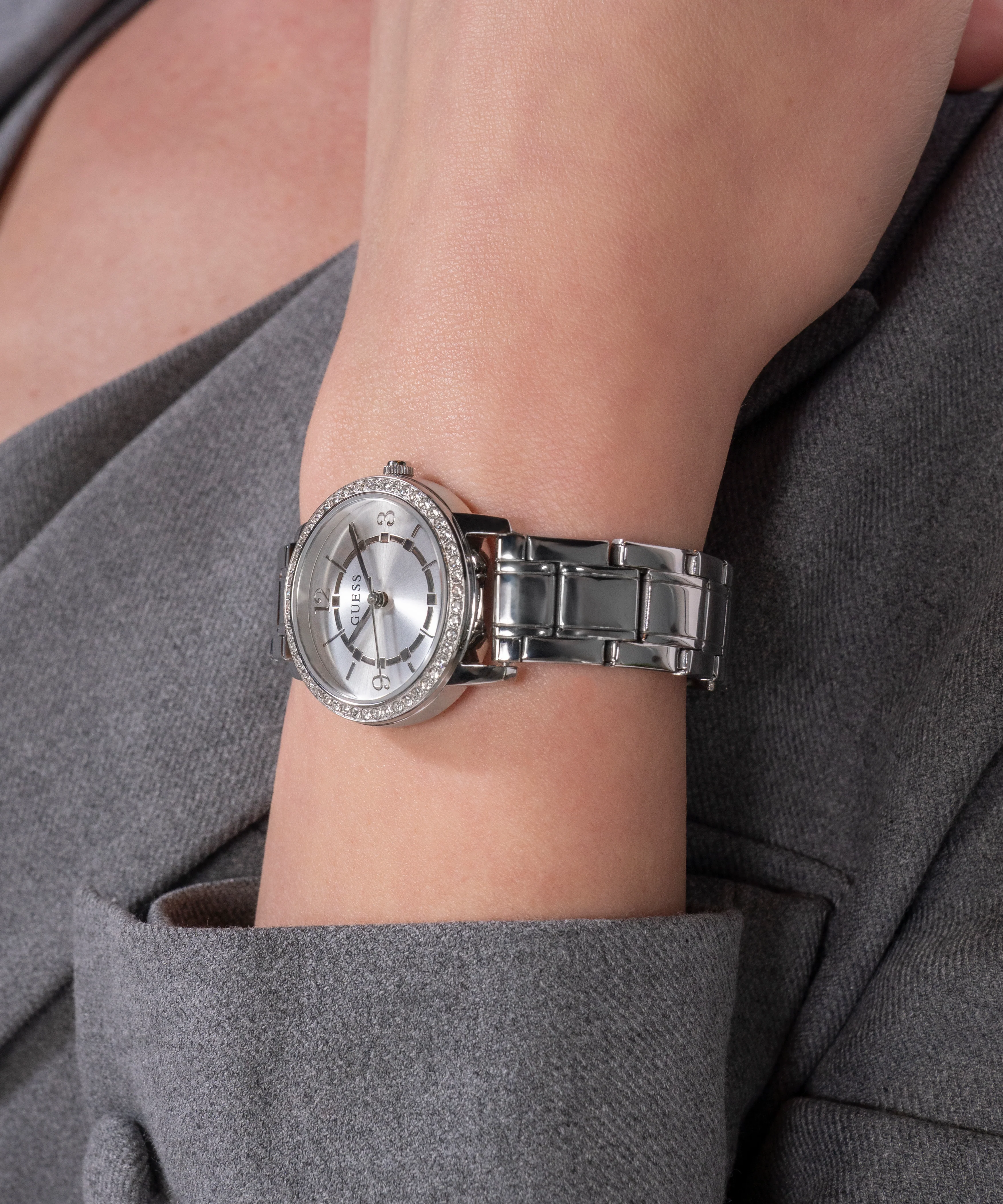 GUESS Ladies Silver Tone Analog Watch Gift Set