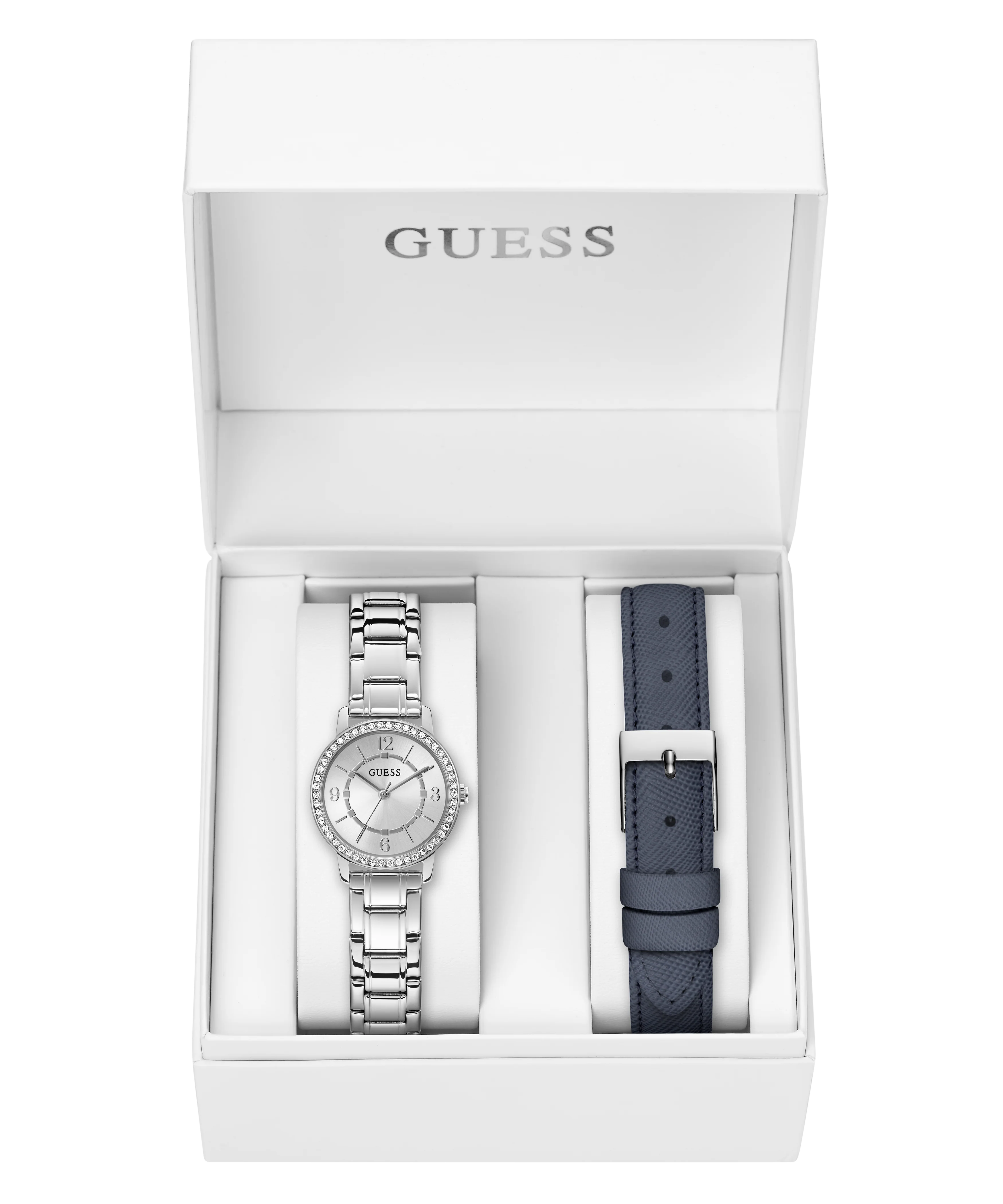 GUESS Ladies Silver Tone Analog Watch Gift Set