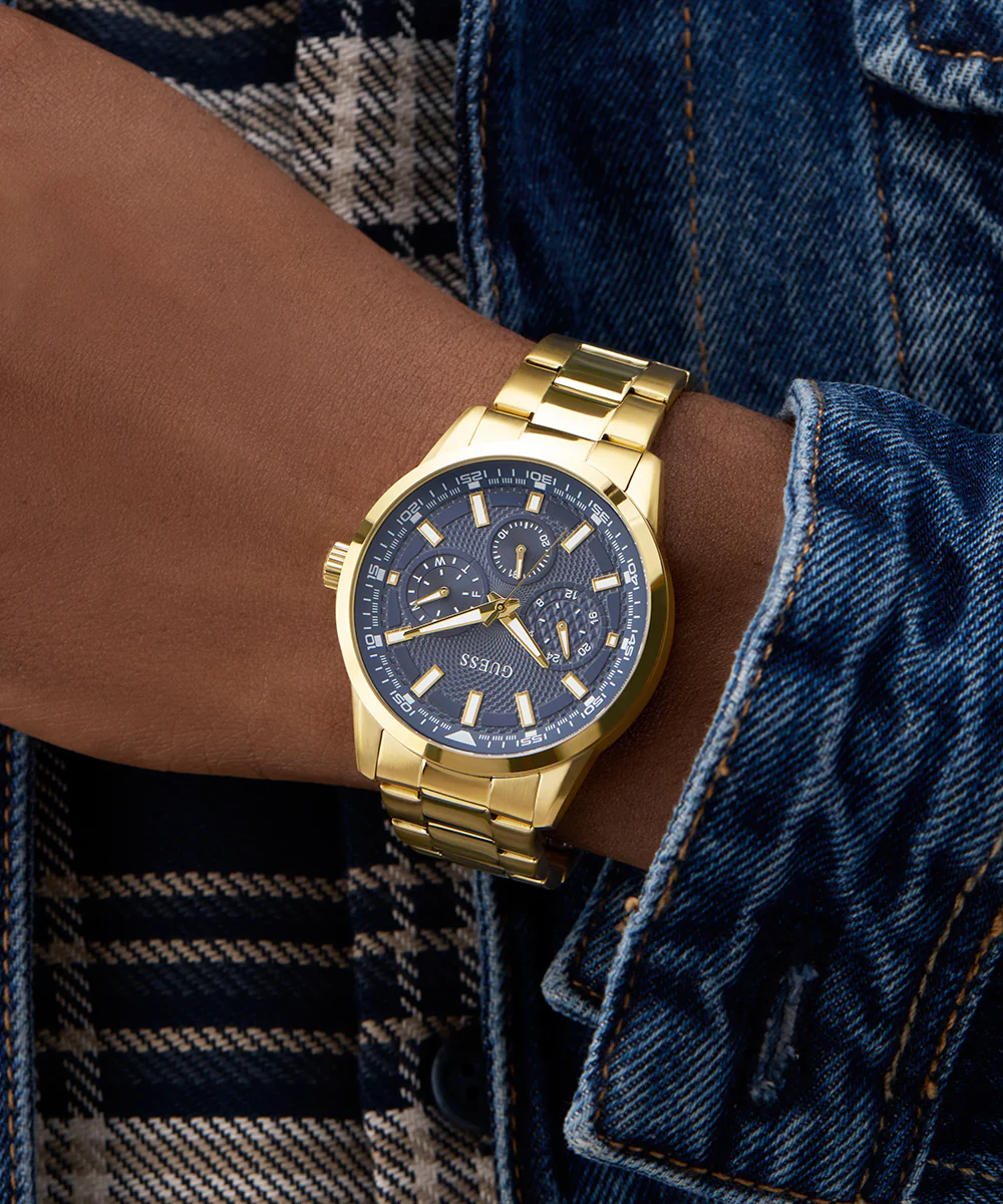 GUESS Mens Gold Tone Multi-function Watch