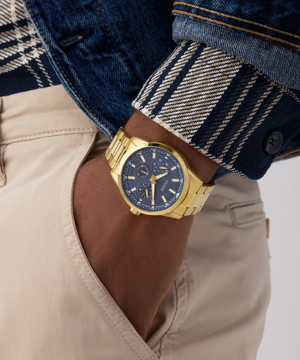 GUESS Mens Gold Tone Multi-function Watch