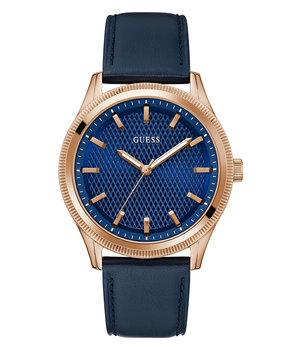 GUESS Mens Navy Rose Gold Tone Analog Watch