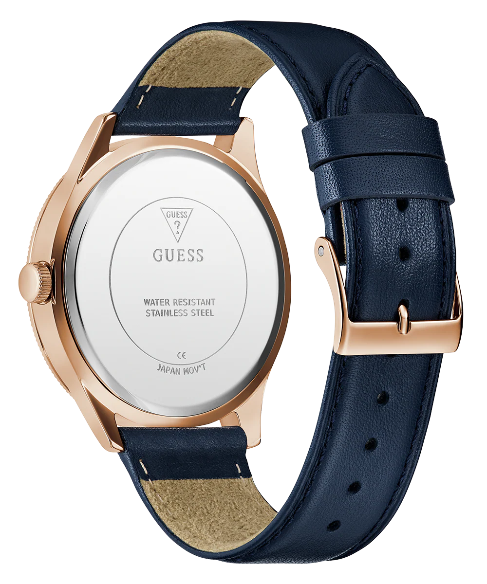 GUESS Mens Navy Rose Gold Tone Analog Watch