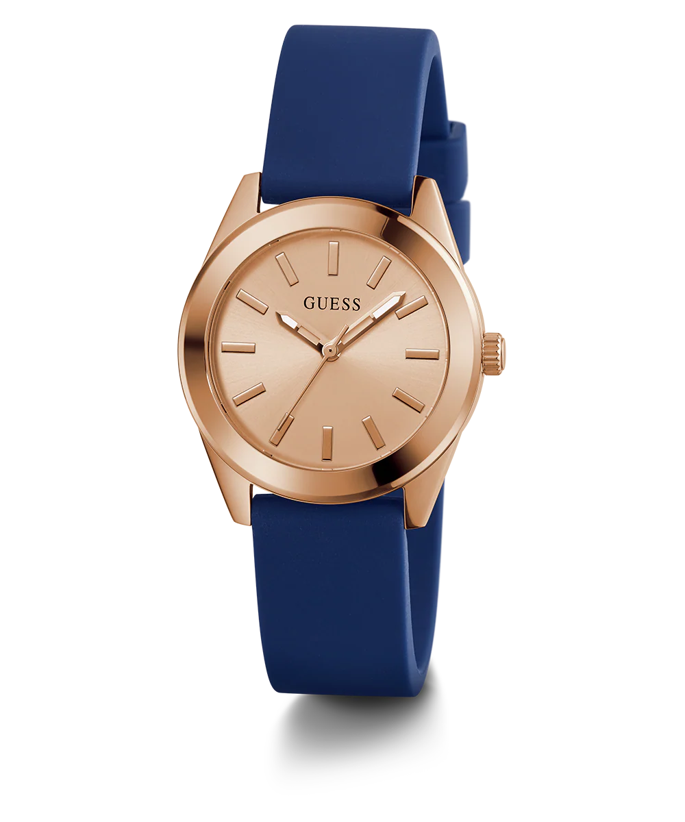 GUESS Ladies Blue Rose Gold Tone Analog Watch