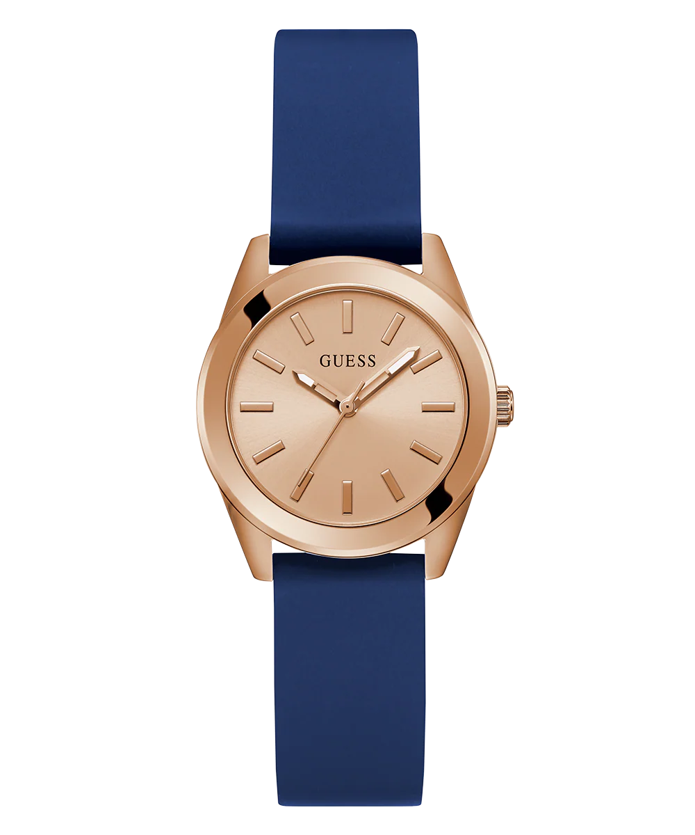 GUESS Ladies Blue Rose Gold Tone Analog Watch