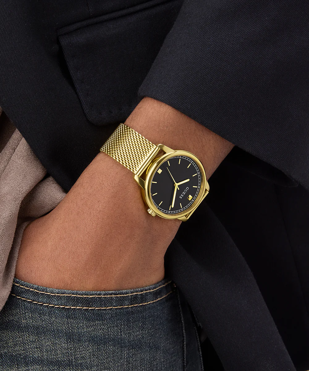 GUESS Mens Gold Tone Analog Watch