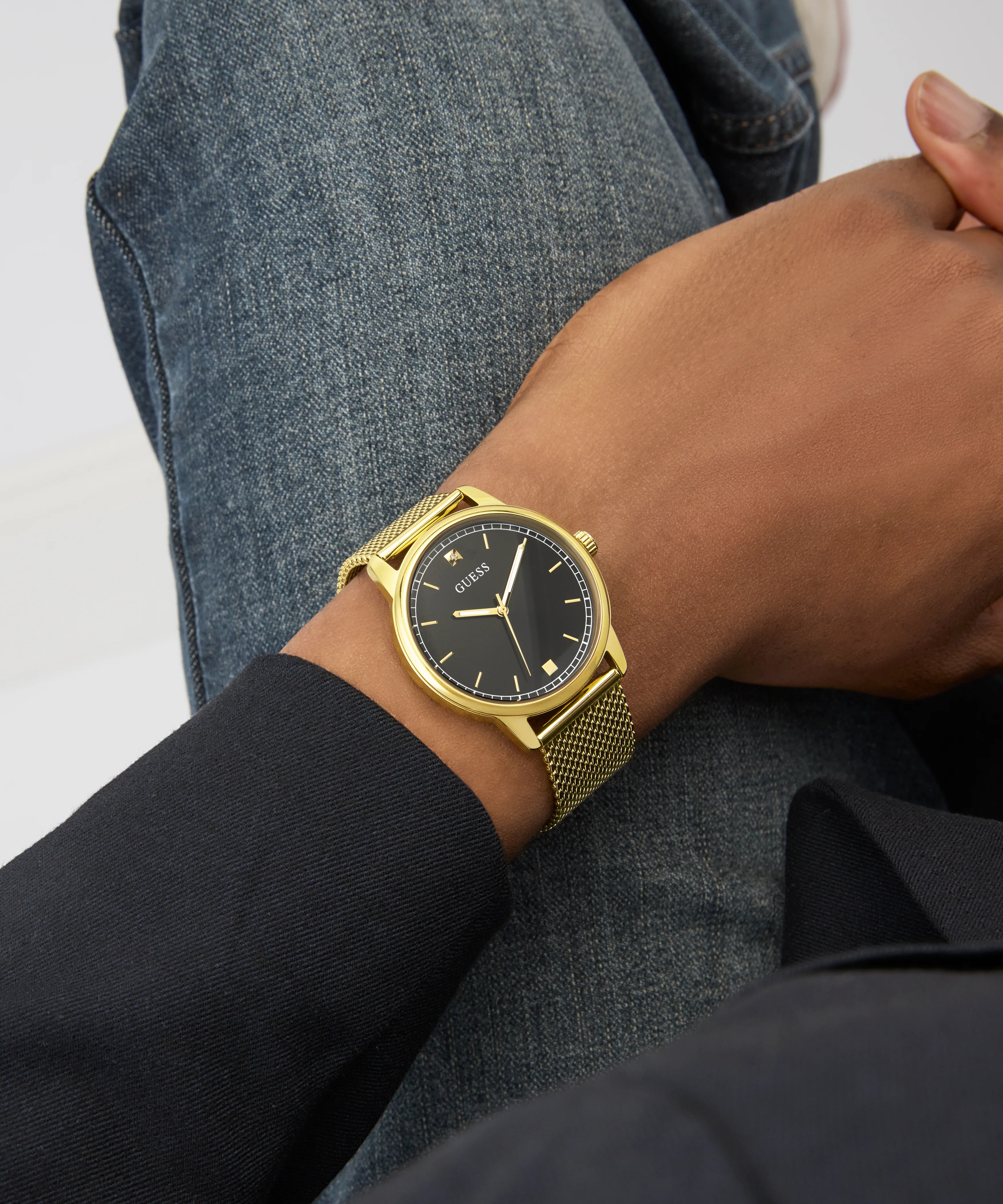 GUESS Mens Gold Tone Analog Watch