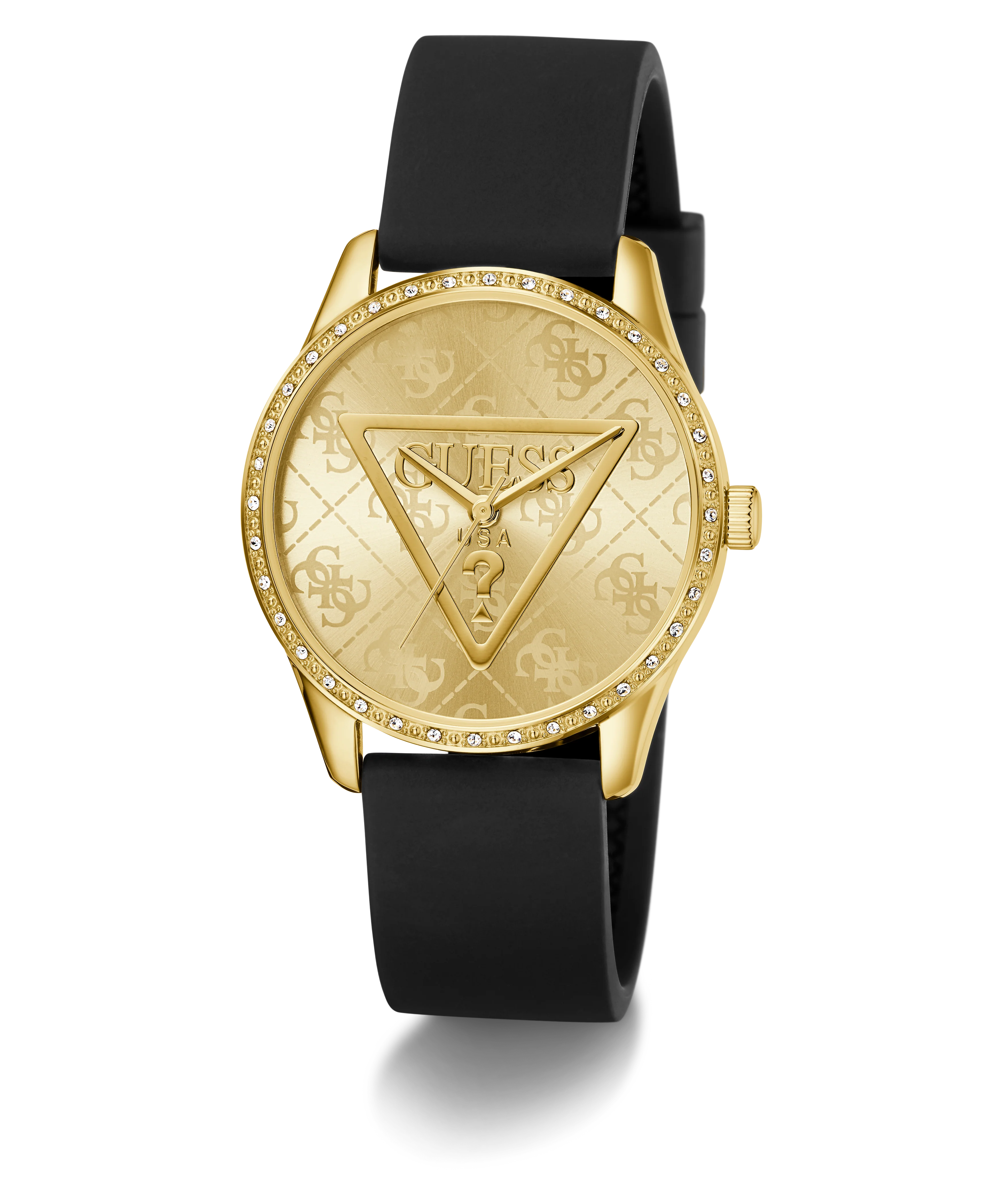 GUESS Ladies Black Gold Tone Analog Watch