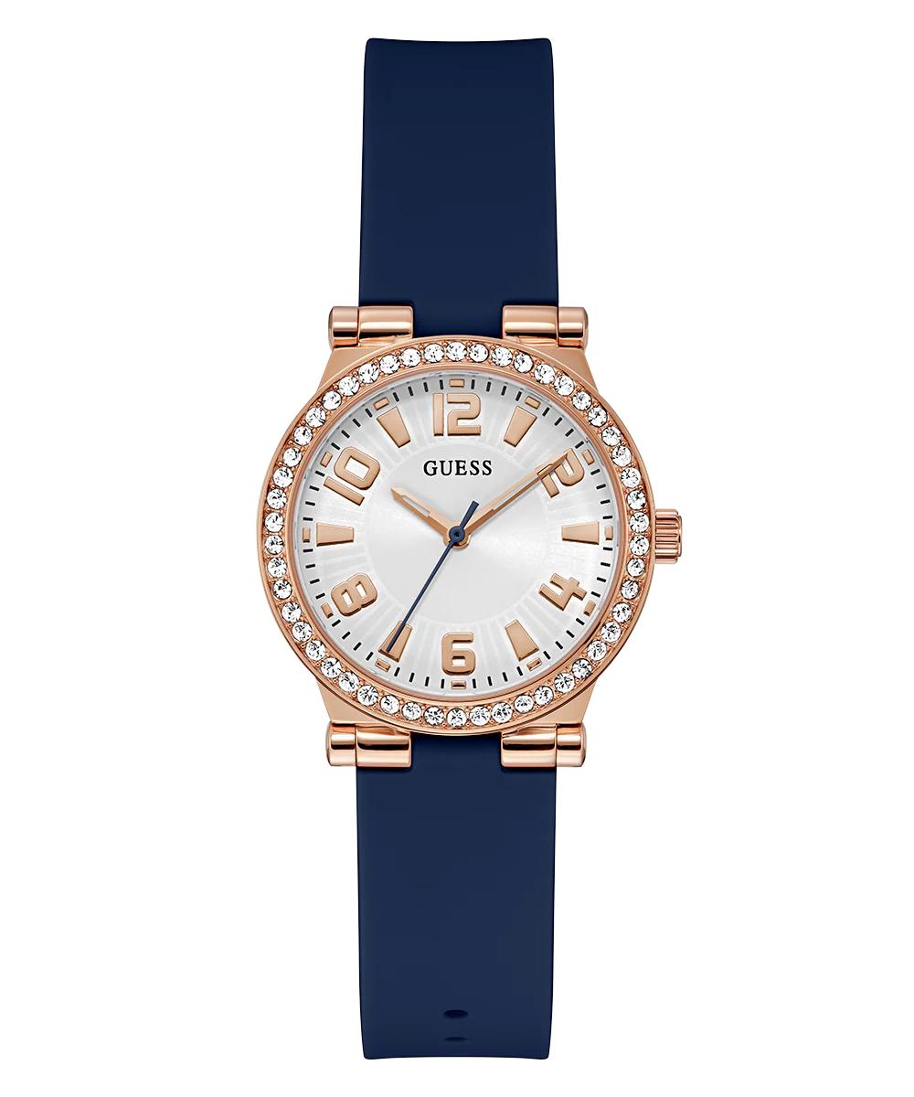 GUESS Ladies Blue Rose Gold Tone Analog Watch