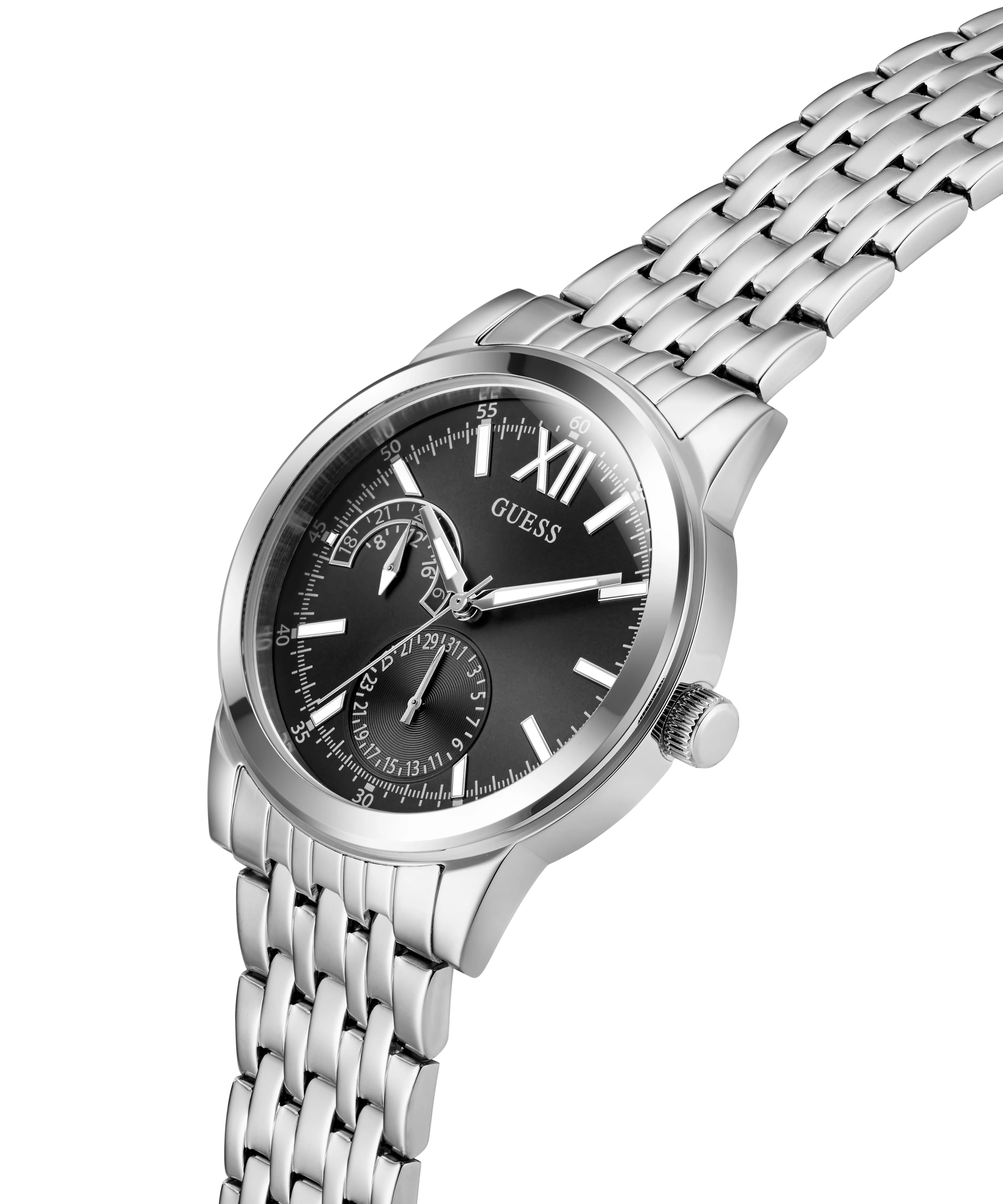 GUESS Mens Silver Tone Multi-function Watch