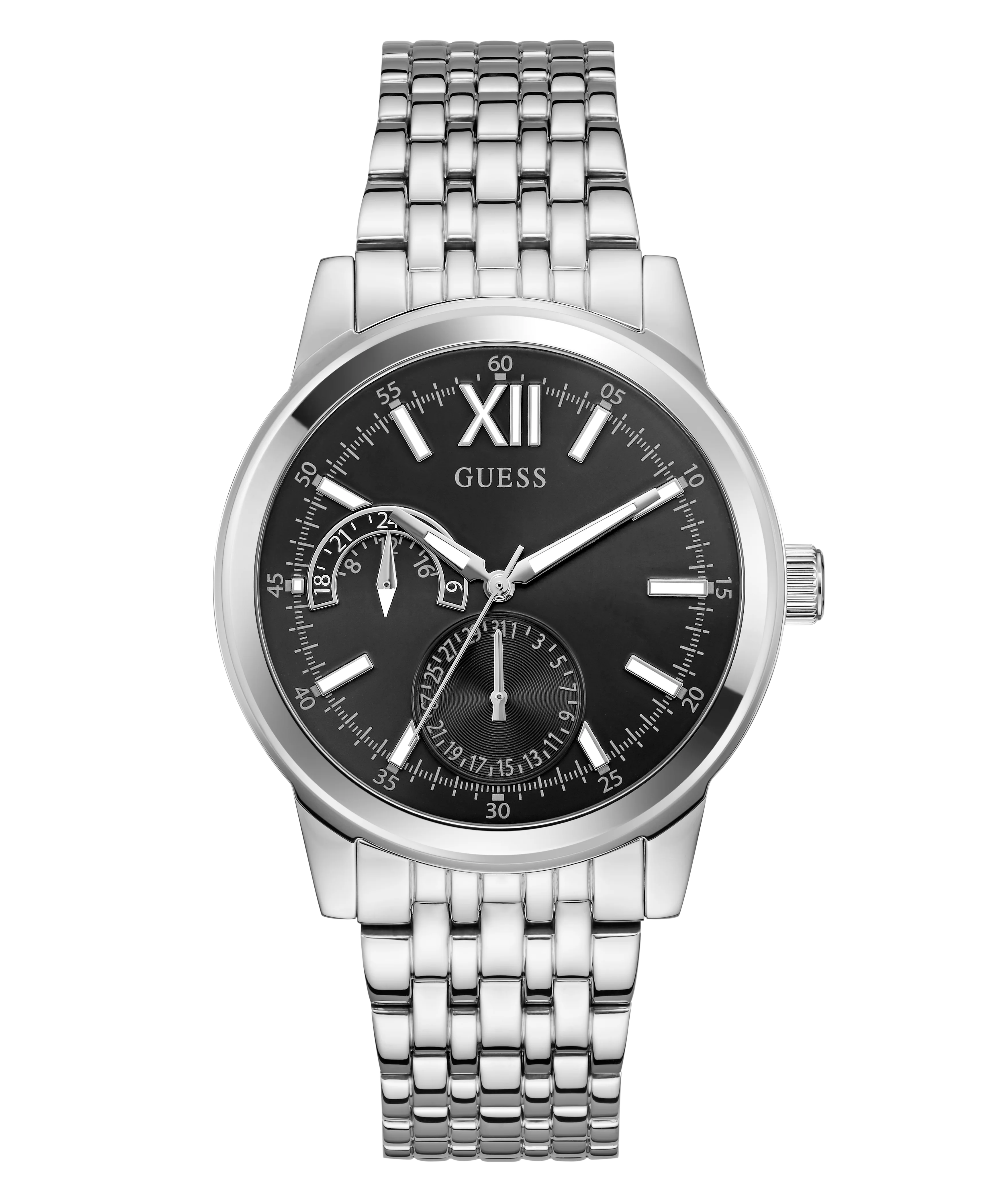 GUESS Mens Silver Tone Multi-function Watch