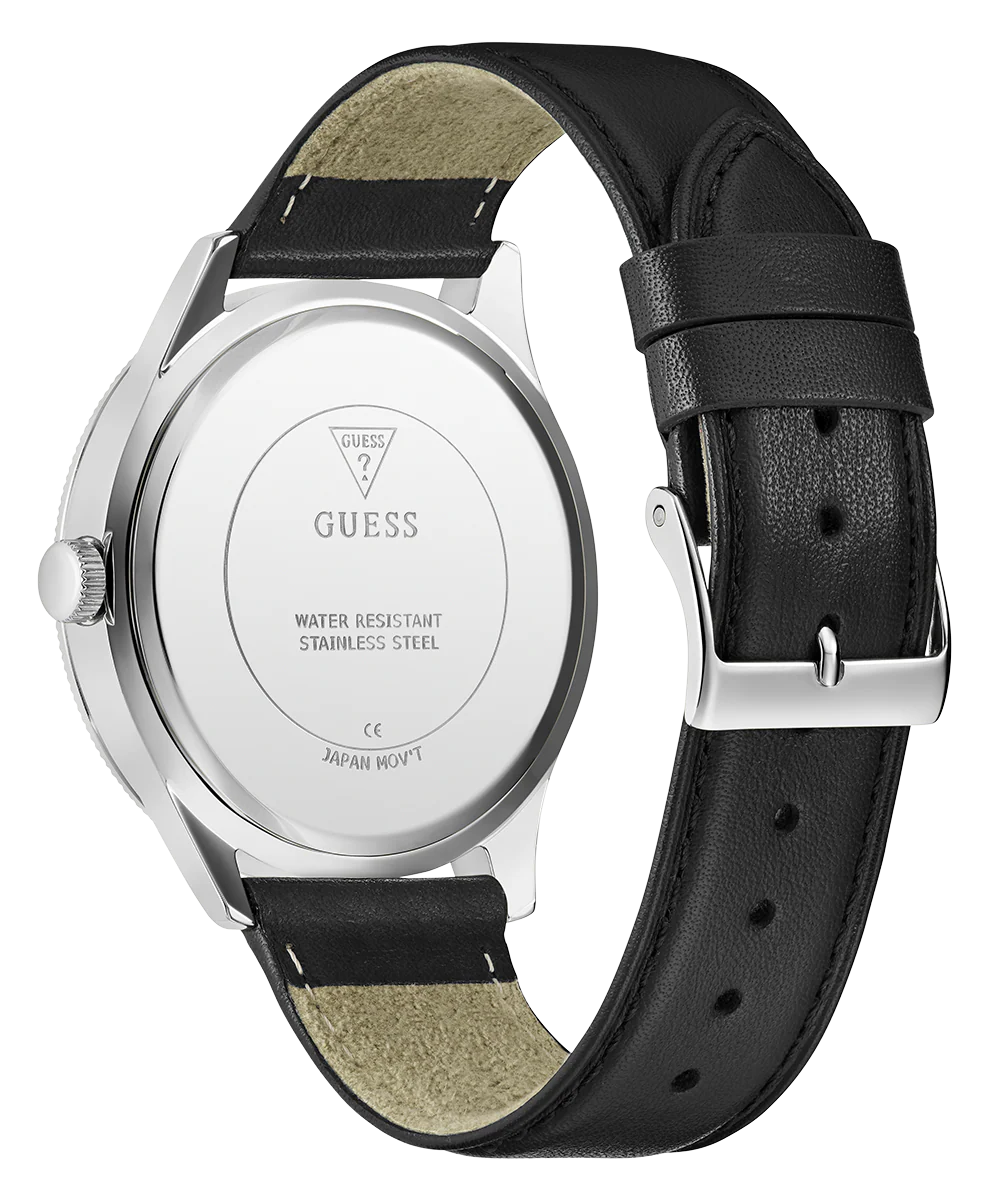 GUESS Mens Black Silver Tone Analog Watch Gift Set
