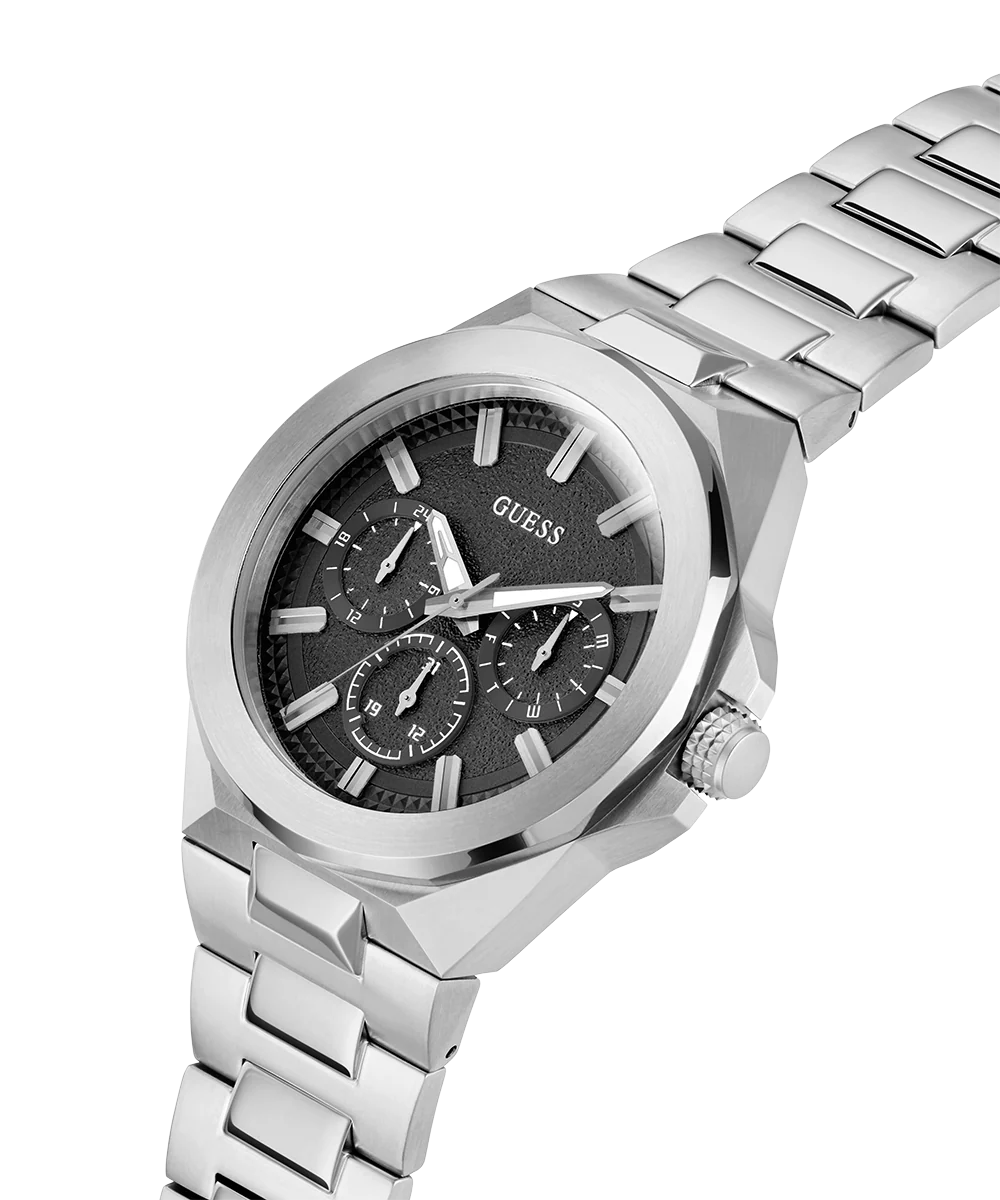 GUESS Mens Silver Tone Multi-function Watch
