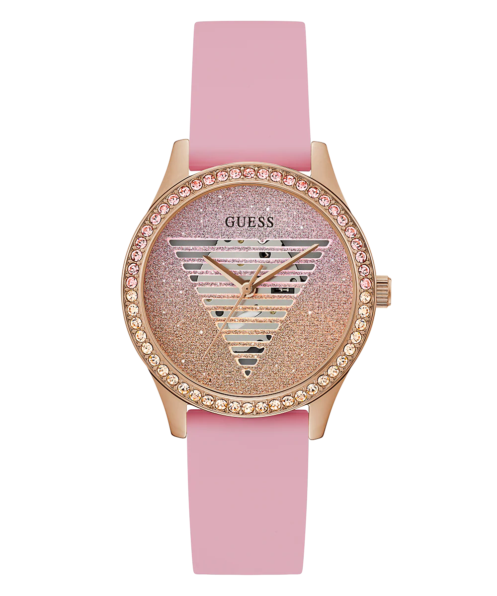GUESS Ladies Pink Rose Gold Tone Analog Watch