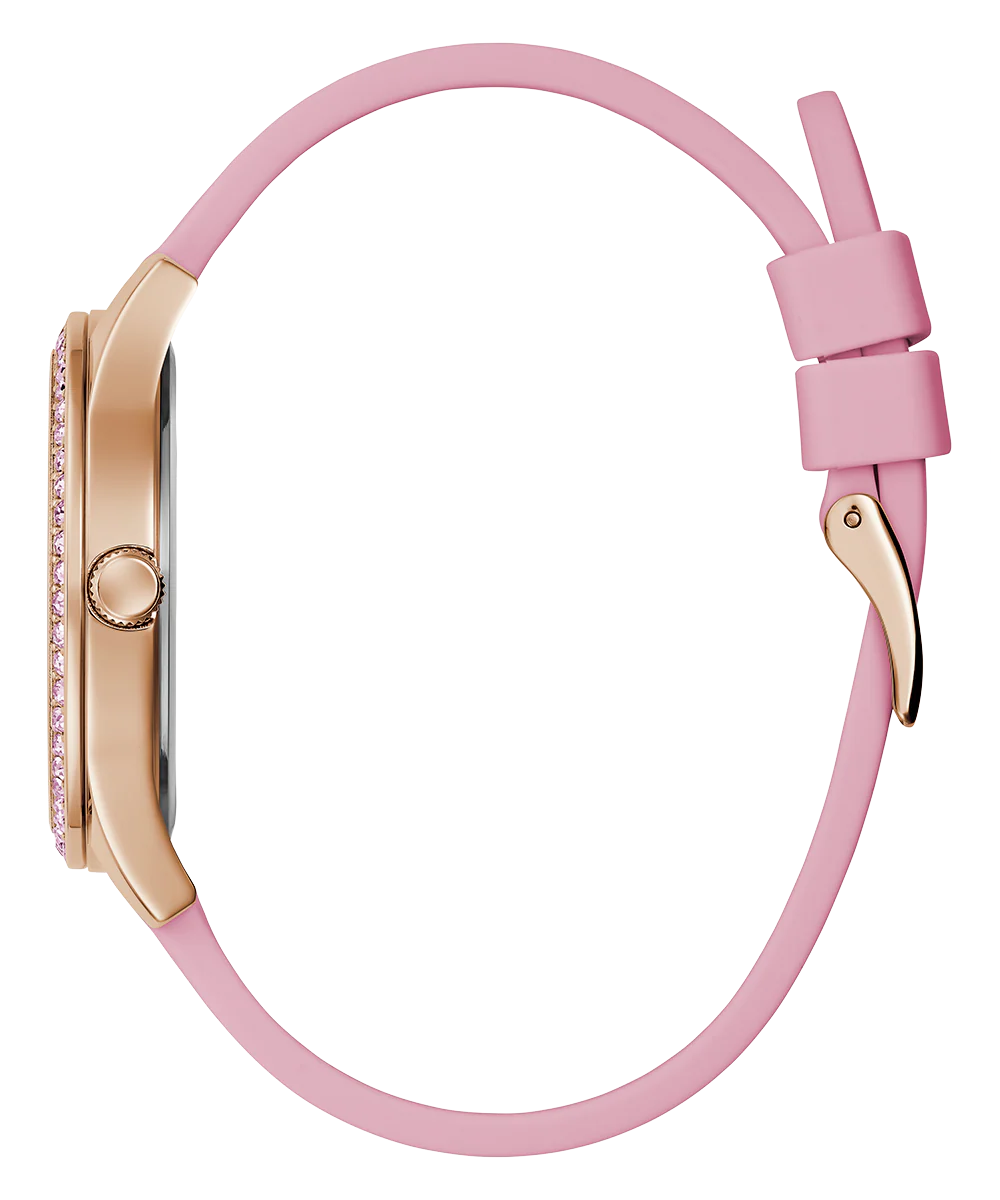GUESS Ladies Pink Rose Gold Tone Analog Watch