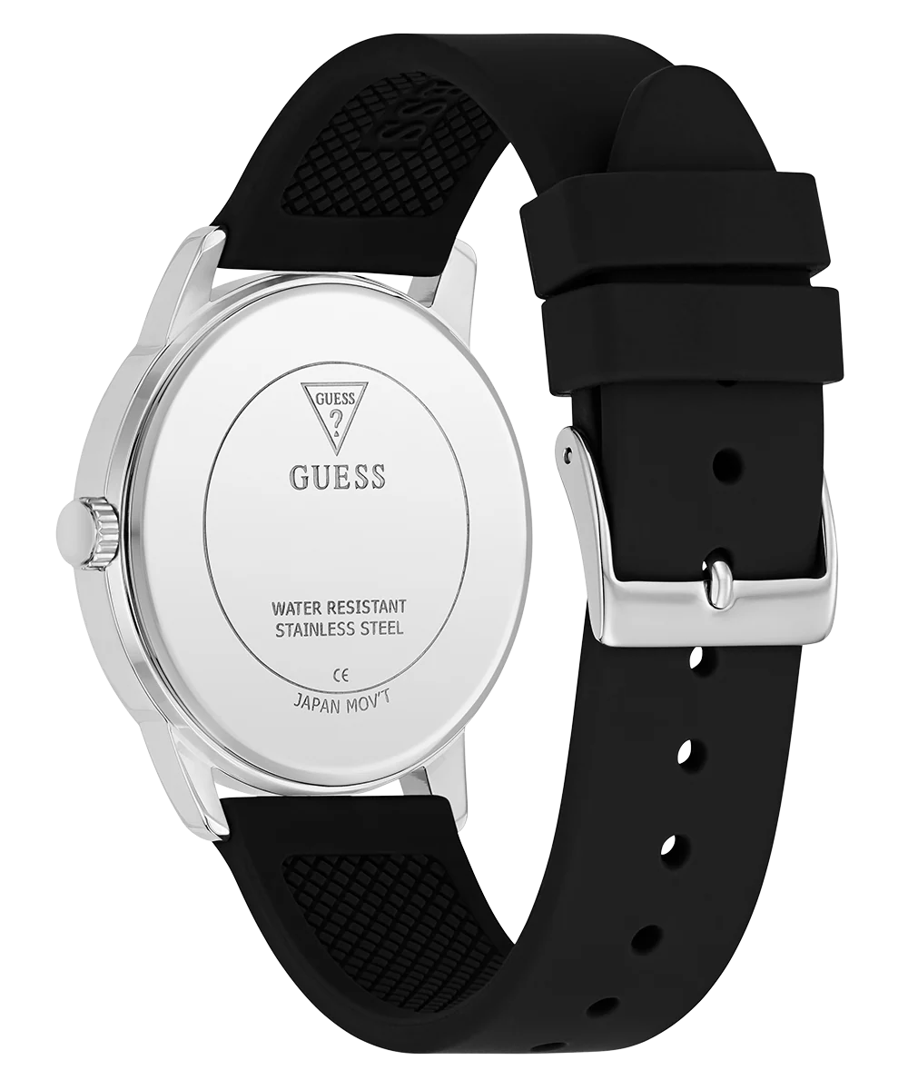 GUESS Mens Black Silver Tone Analog Watch