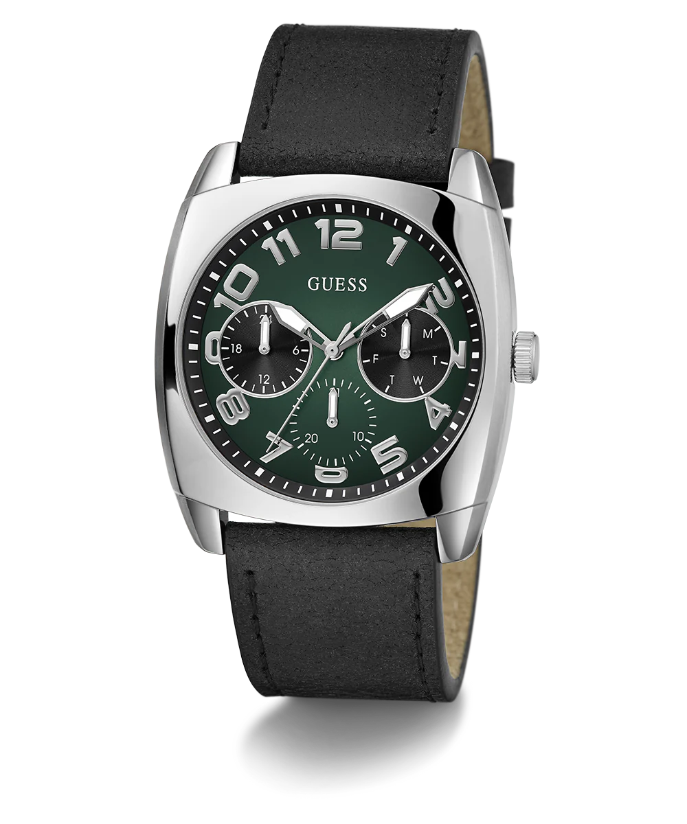 GUESS Mens Black Silver Tone Multi-function Watch