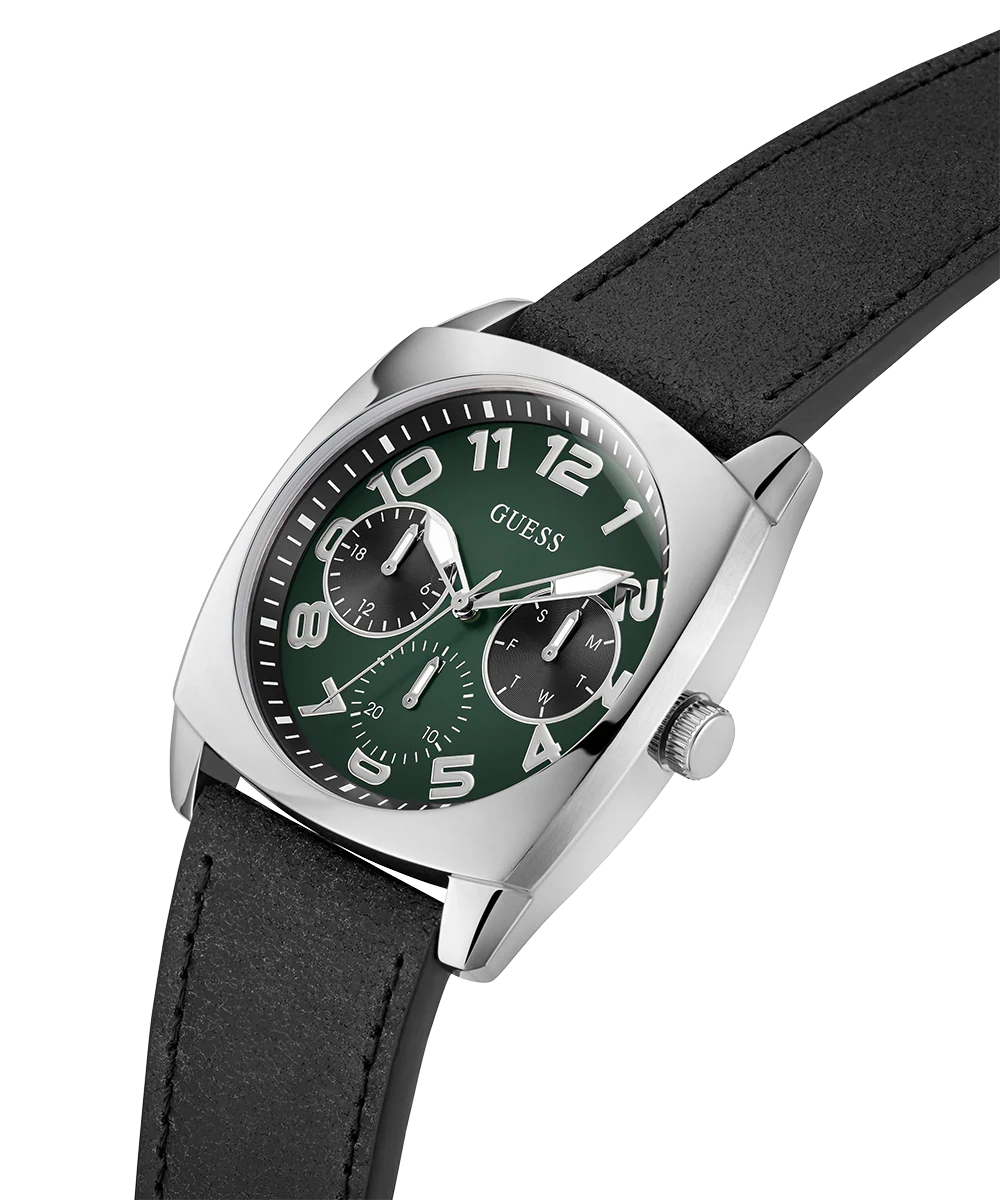 GUESS Mens Black Silver Tone Multi-function Watch
