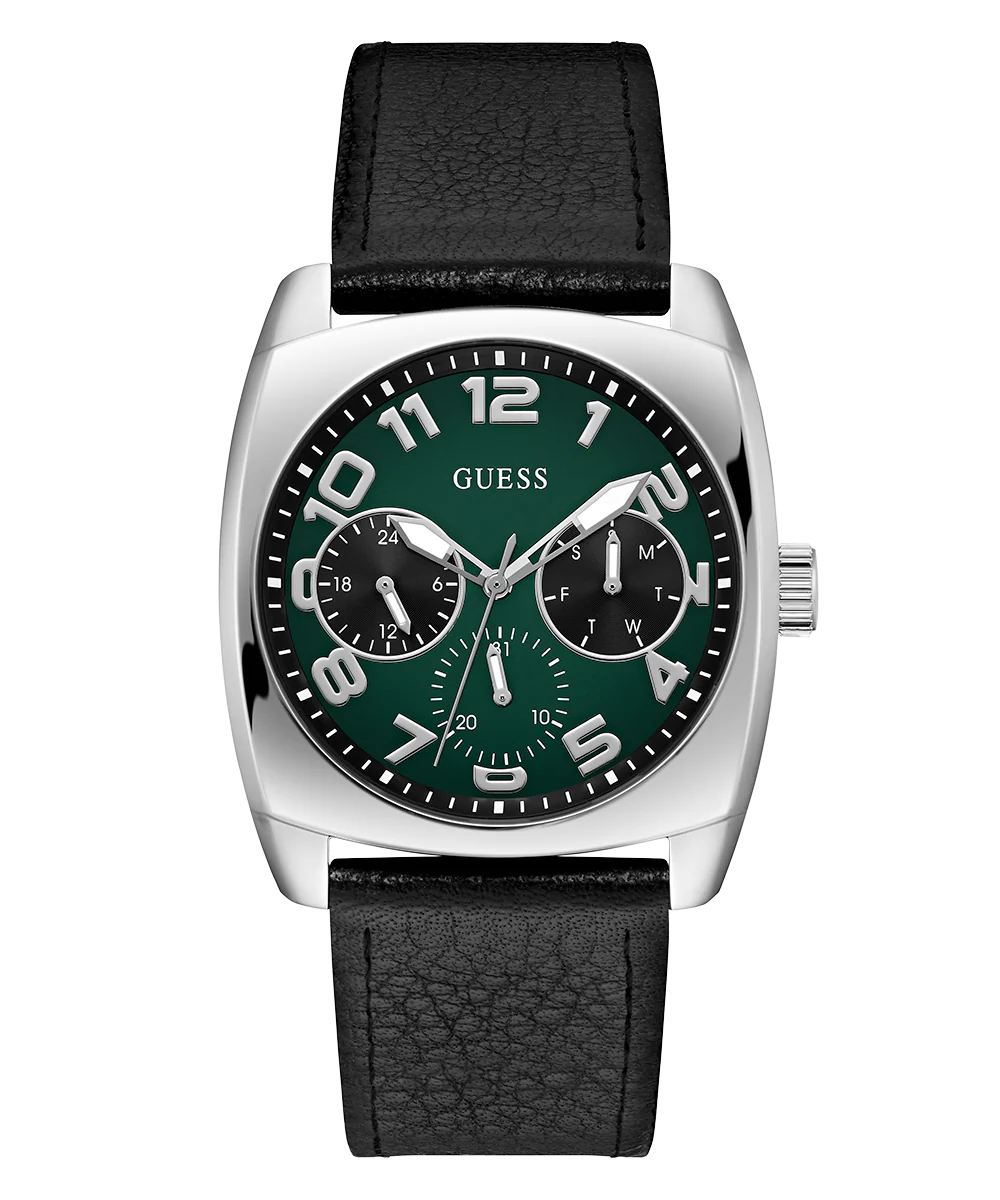 GUESS Mens Black Silver Tone Multi-function Watch