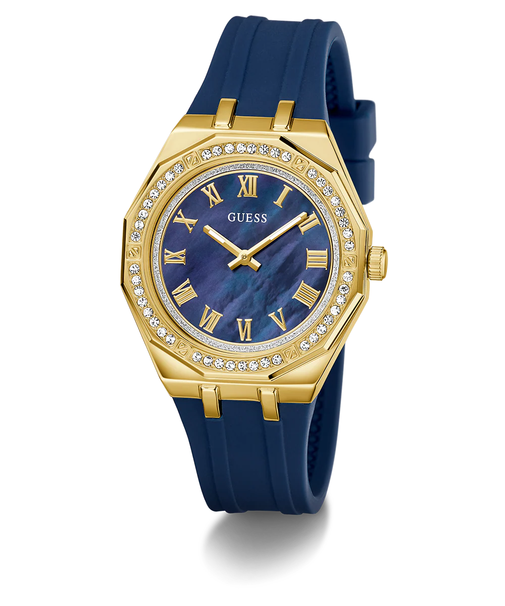 GUESS Ladies Blue Gold Tone Analog Watch