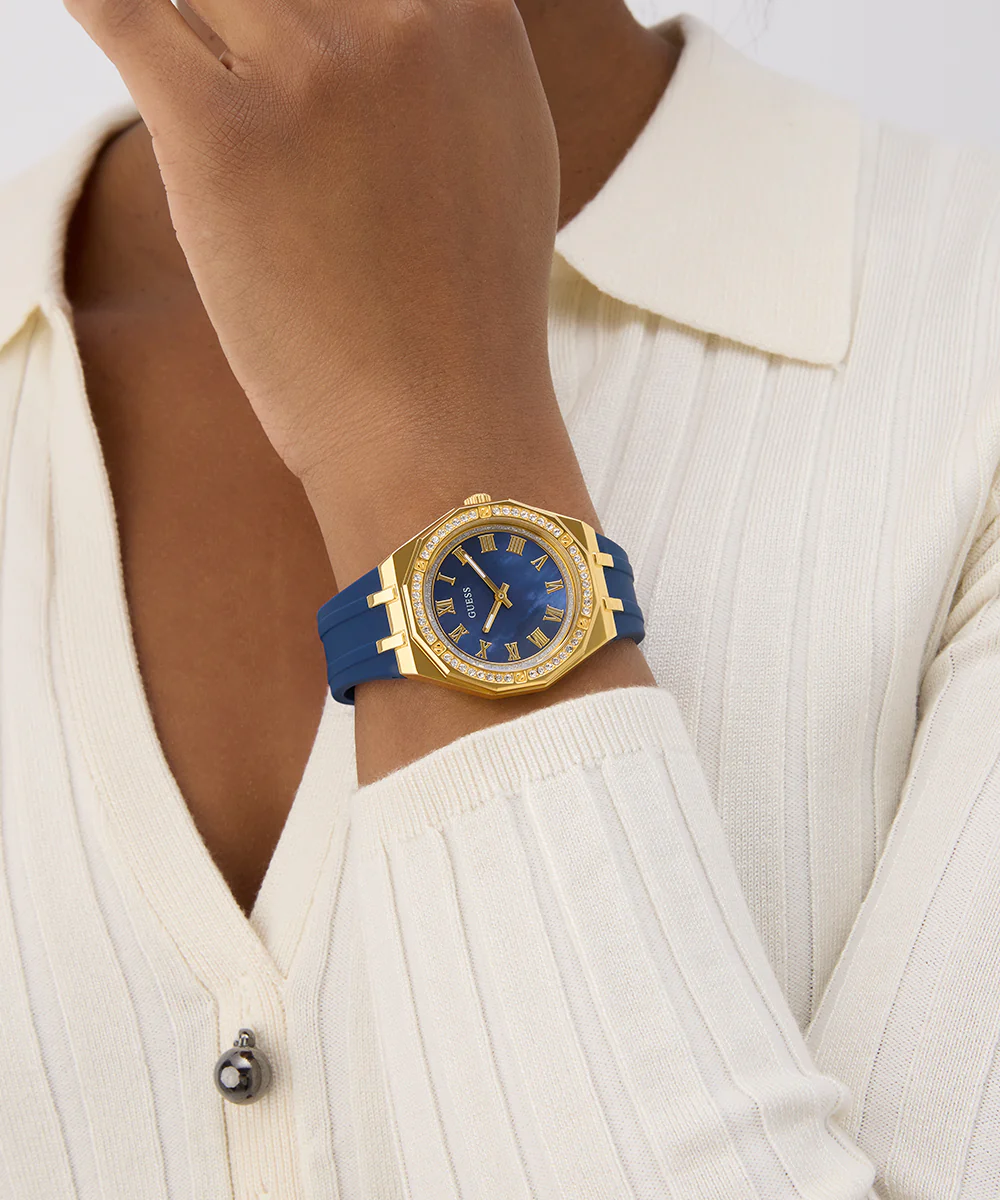 GUESS Ladies Blue Gold Tone Analog Watch