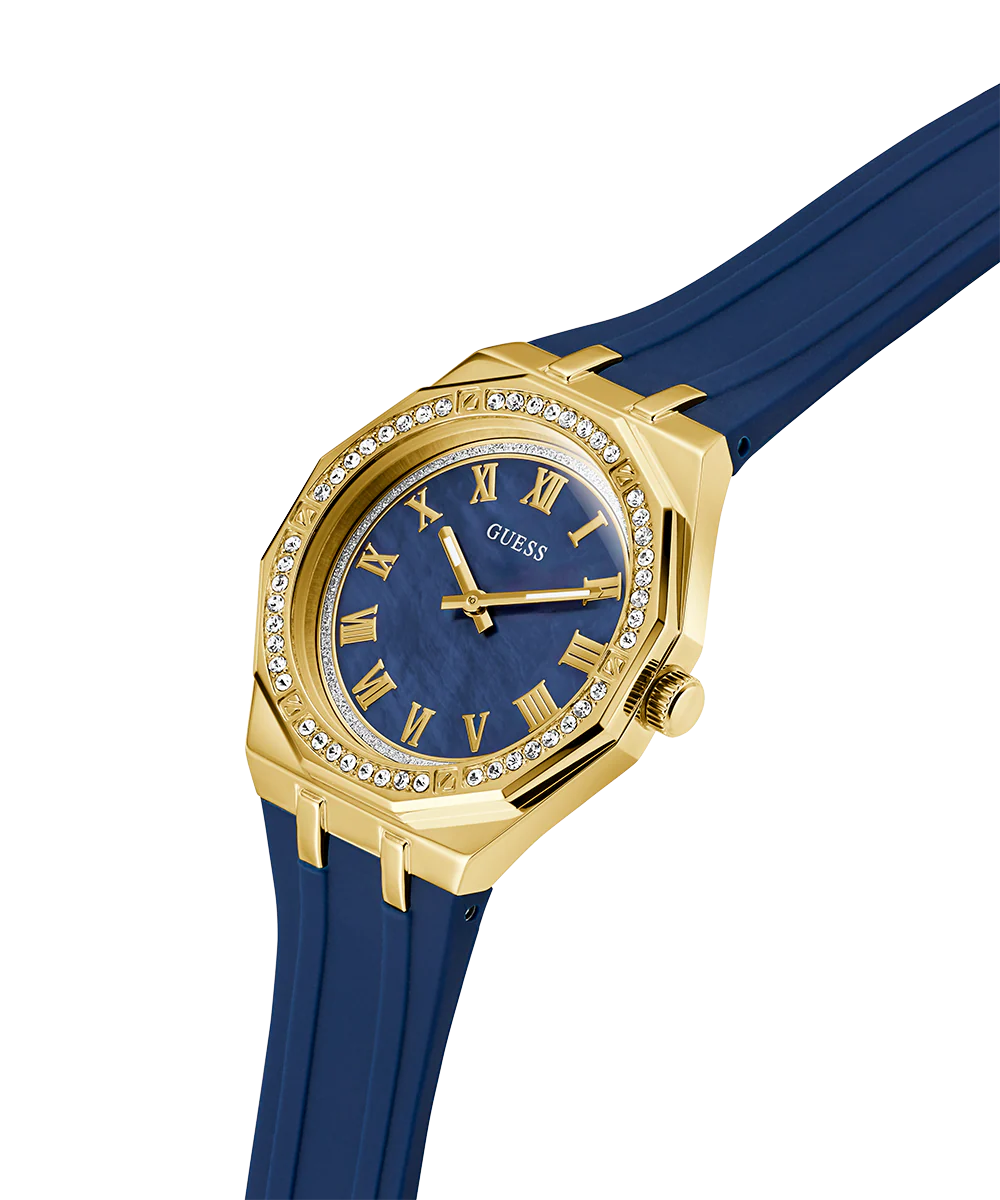 GUESS Ladies Blue Gold Tone Analog Watch