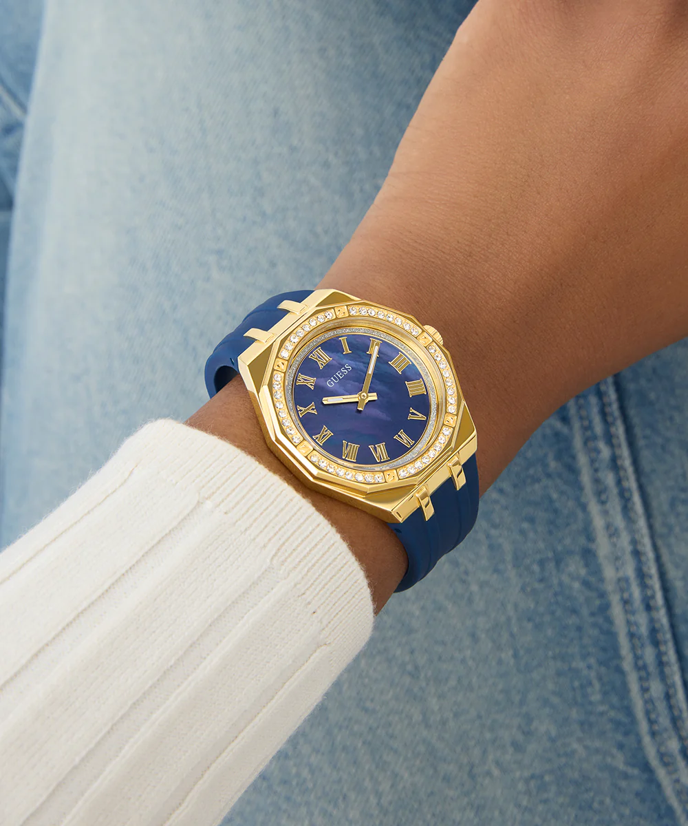GUESS Ladies Blue Gold Tone Analog Watch