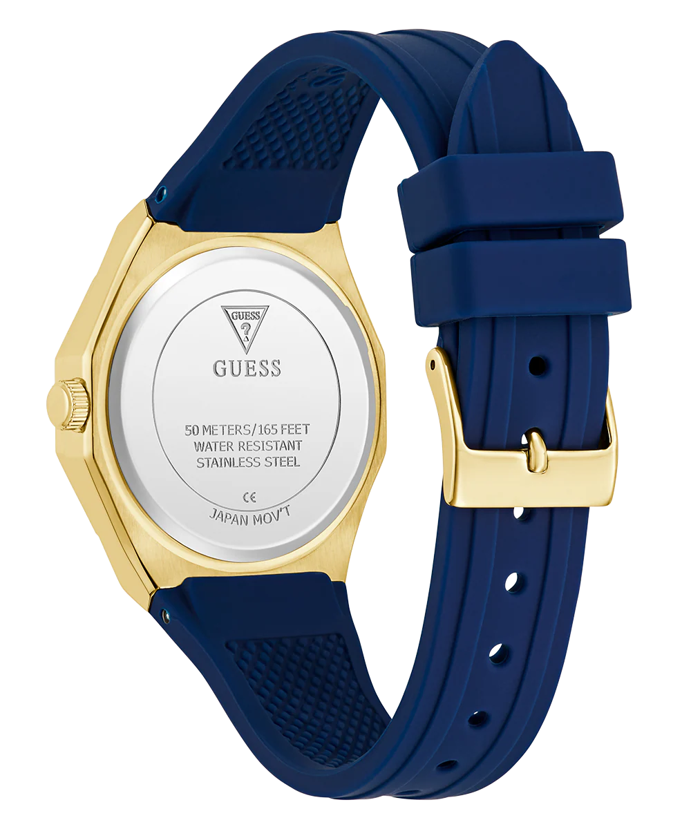 GUESS Ladies Blue Gold Tone Analog Watch