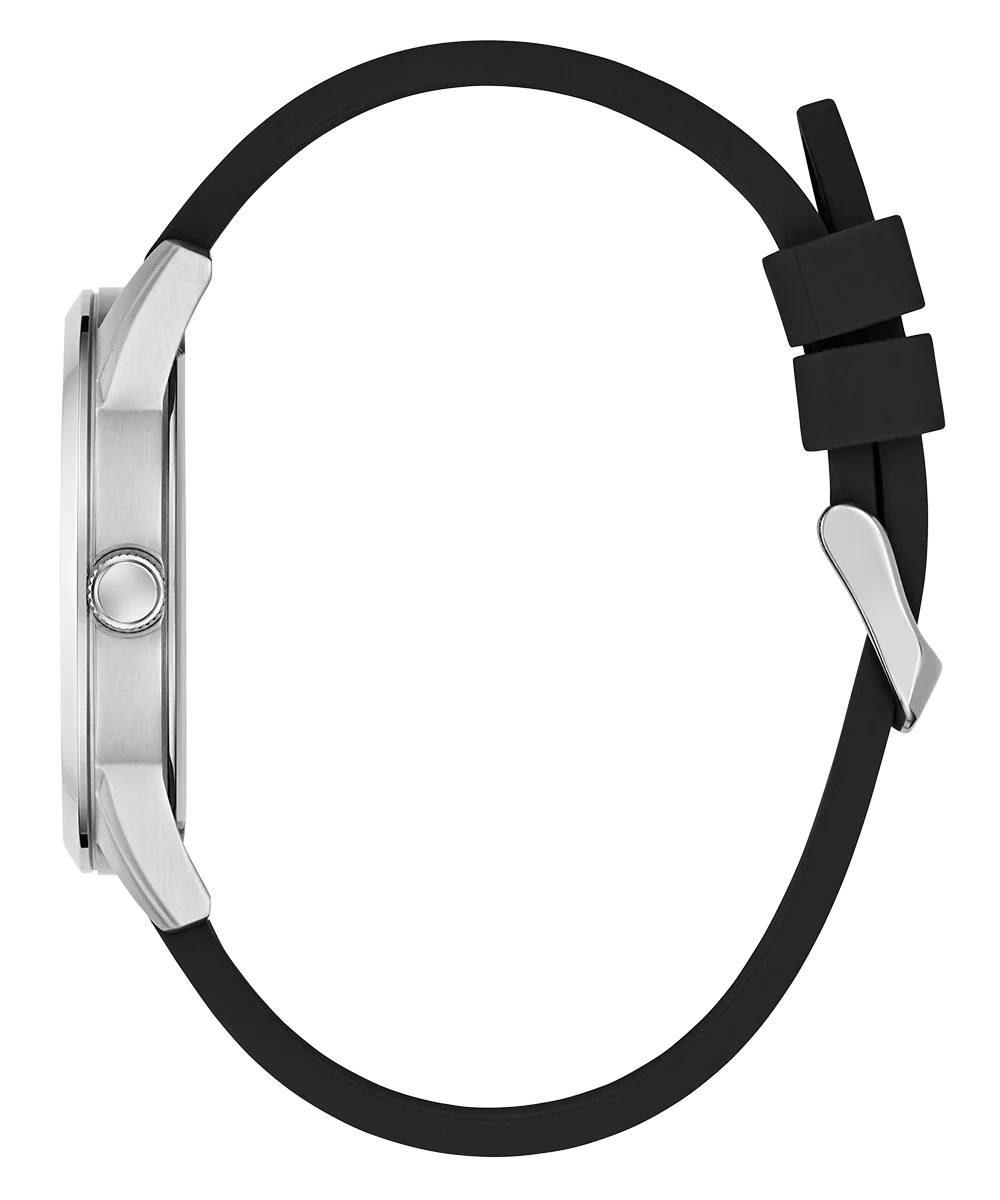 GUESS Mens Black Silver Tone Analog Watch
