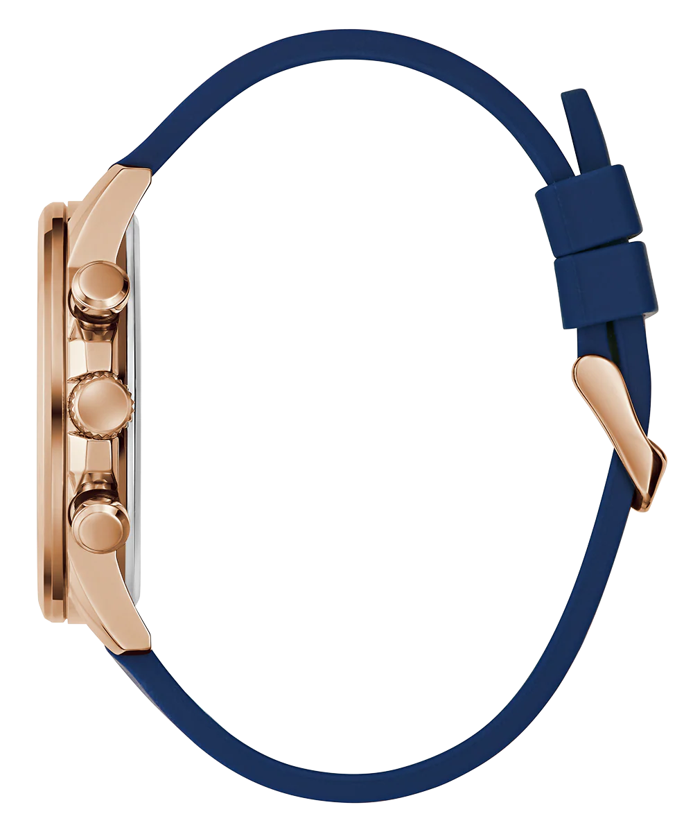 GUESS Mens Blue Rose Gold Tone Multi-function Watch