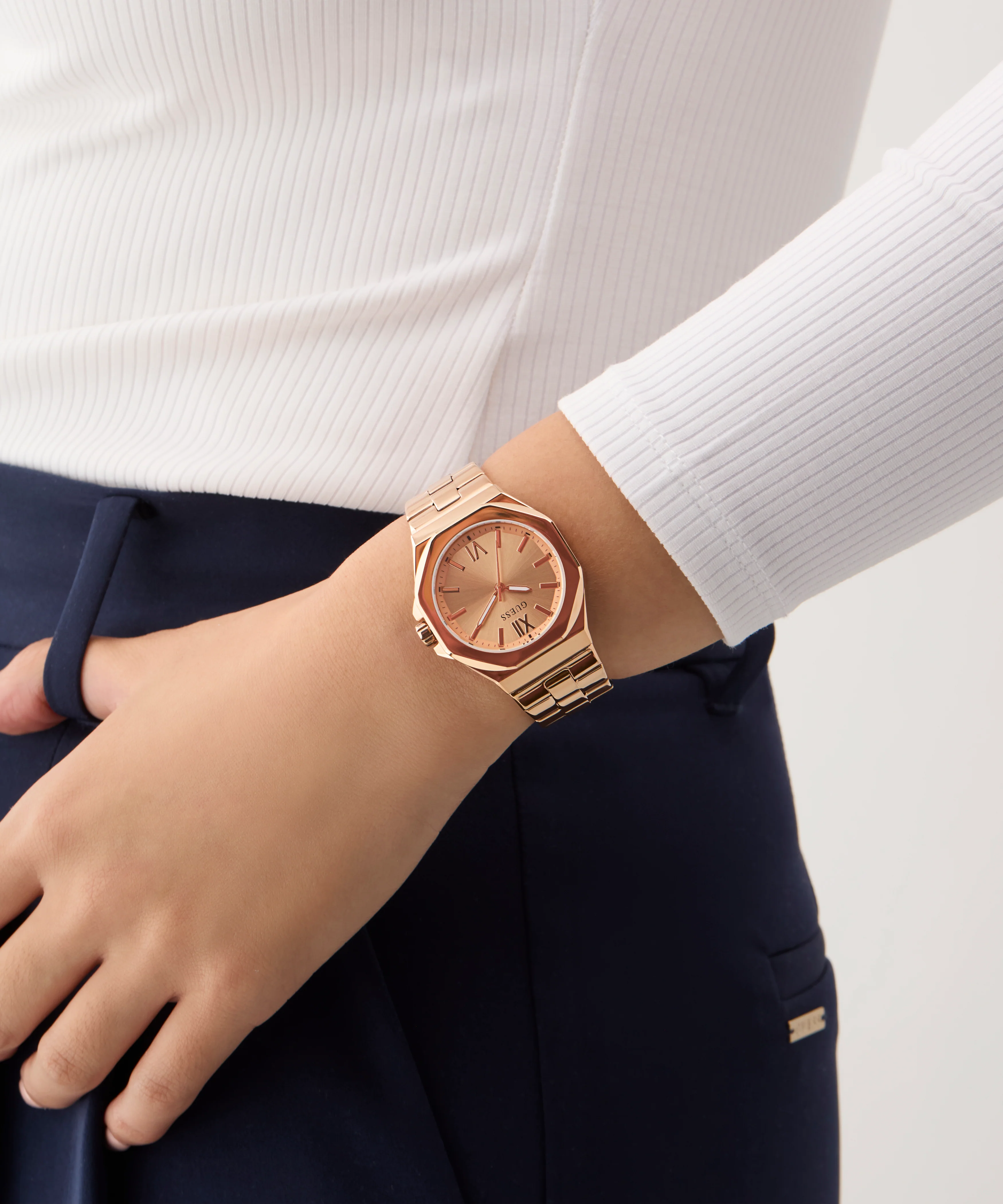 GUESS Ladies Rose Gold Tone Analog Watch