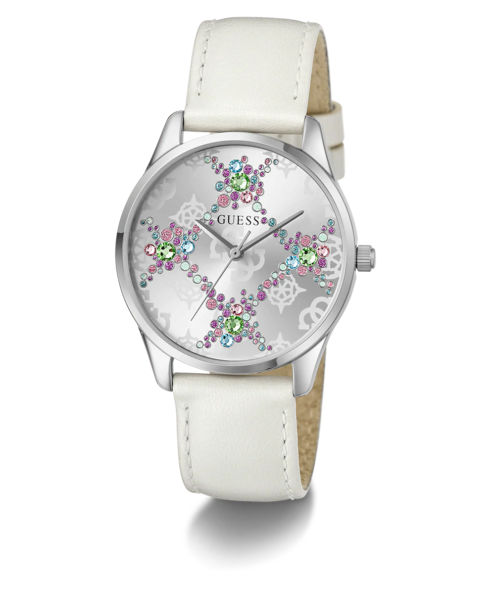 GUESS Ladies White Silver Tone Analog Watch