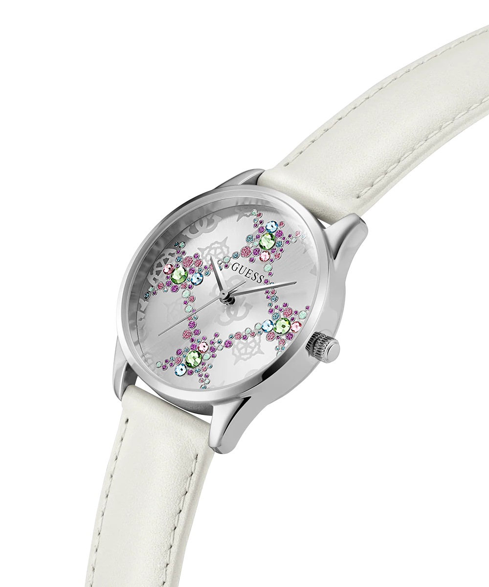 GUESS Ladies White Silver Tone Analog Watch