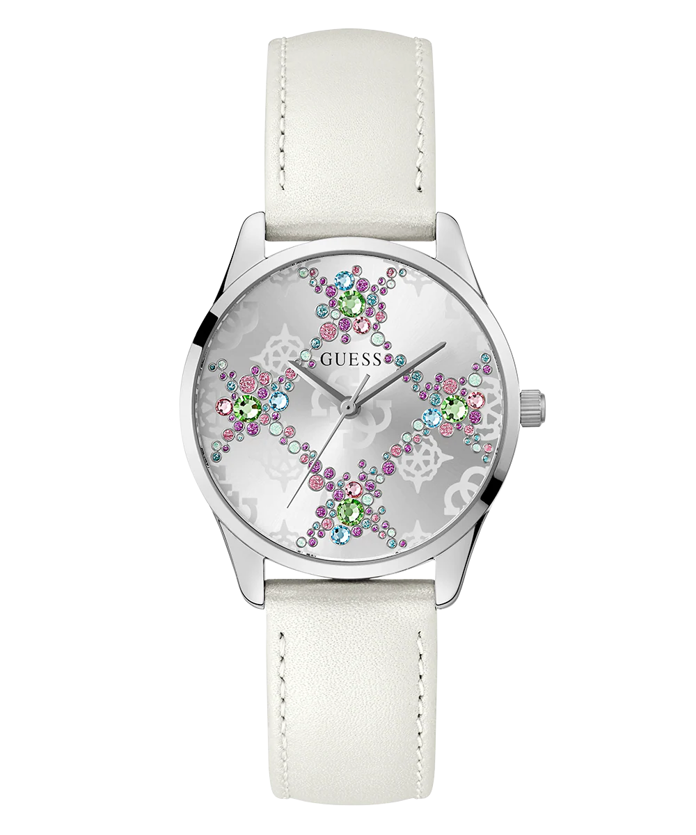GUESS Ladies White Silver Tone Analog Watch