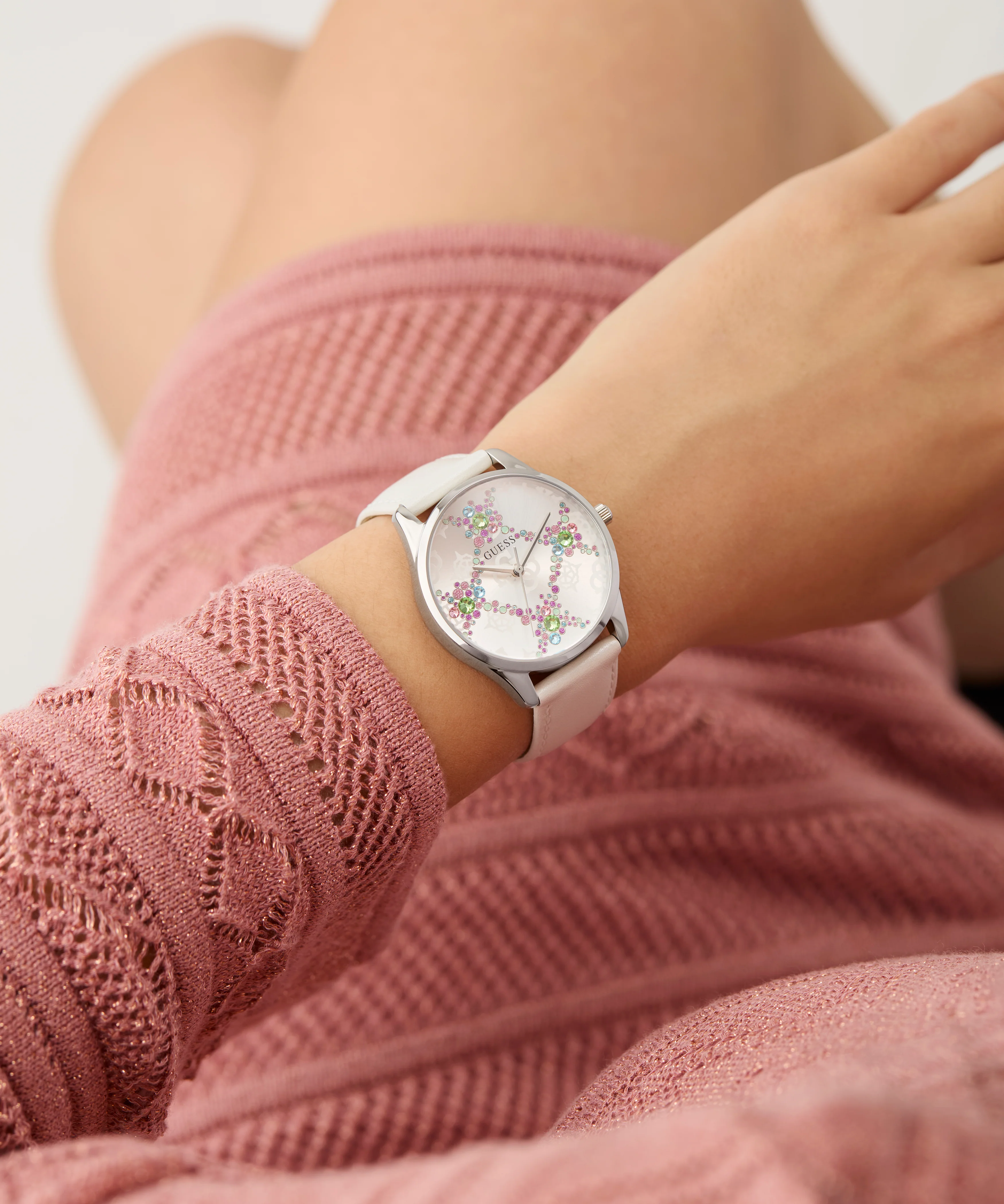 GUESS Ladies White Silver Tone Analog Watch
